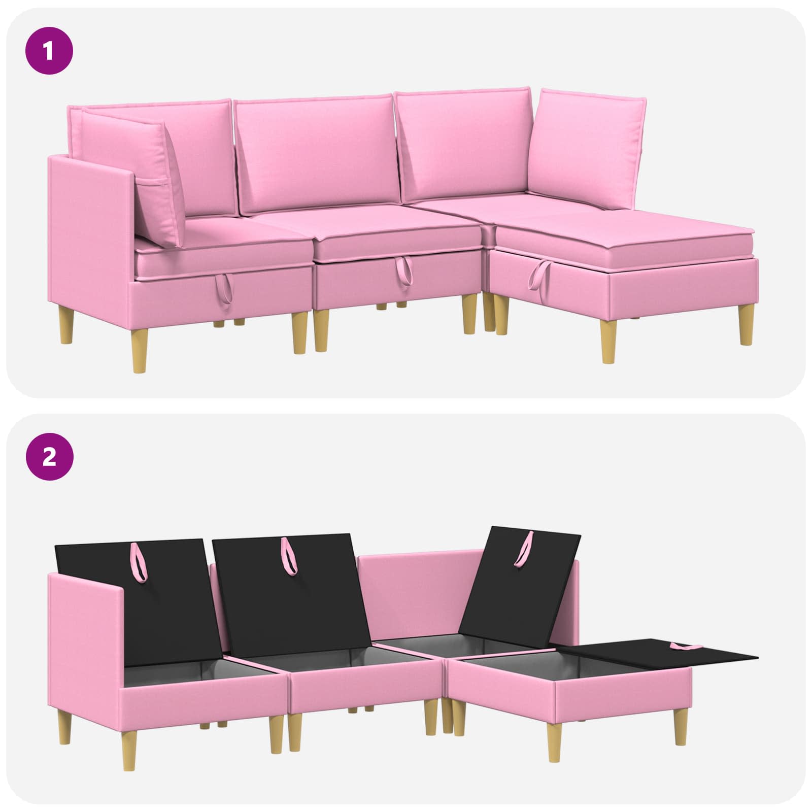 Set namještaja za dnevni boravak 4 pcs Ružičasta Tkanina