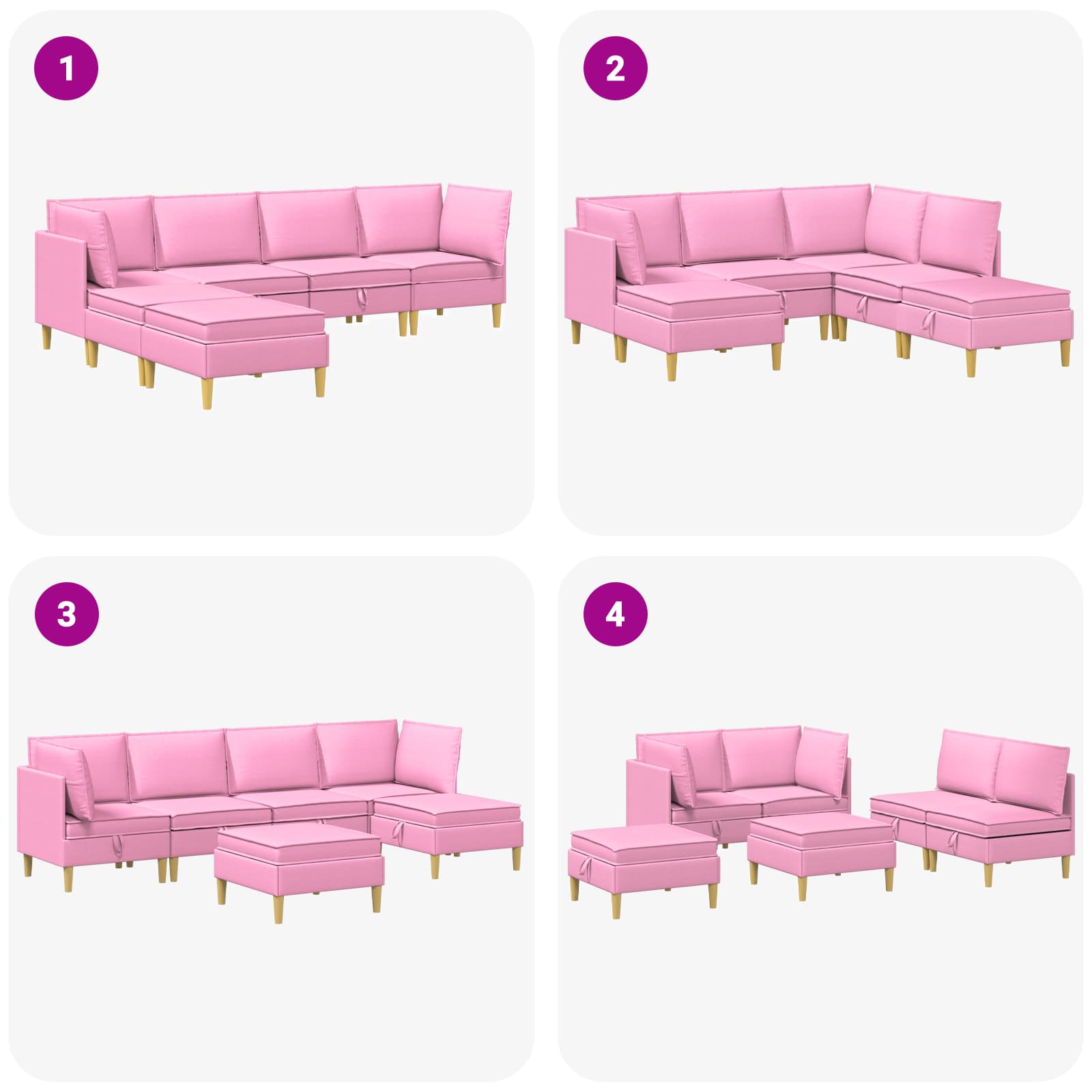 Set namještaja za dnevni boravak 6 pcs Ružičasta Tkanina