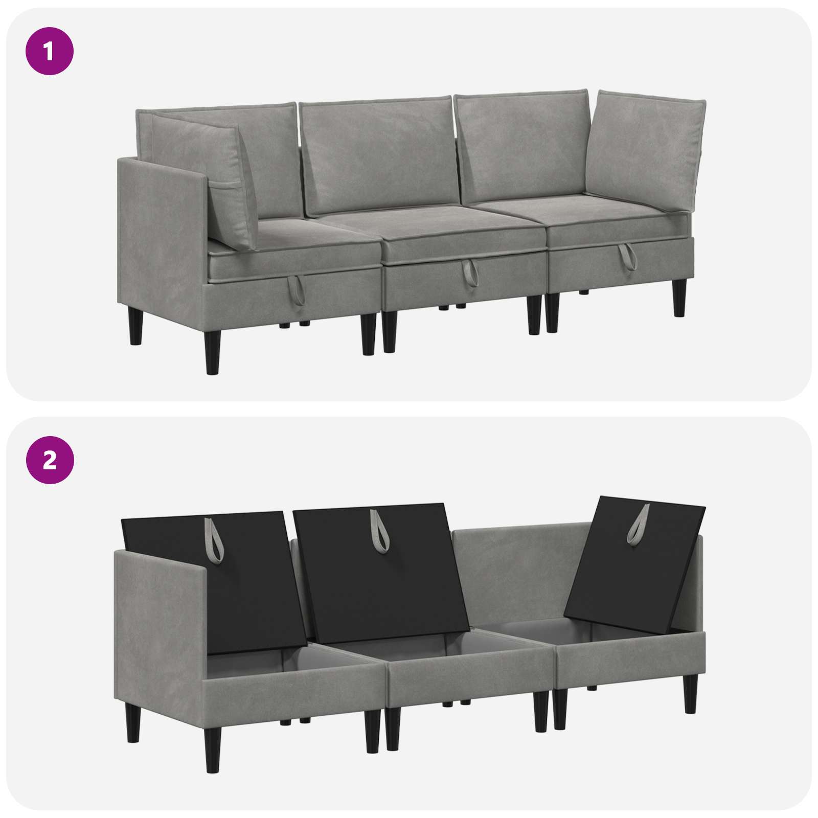 Set namještaja za dnevni boravak 3 pcs Svjetlosiva Baršun