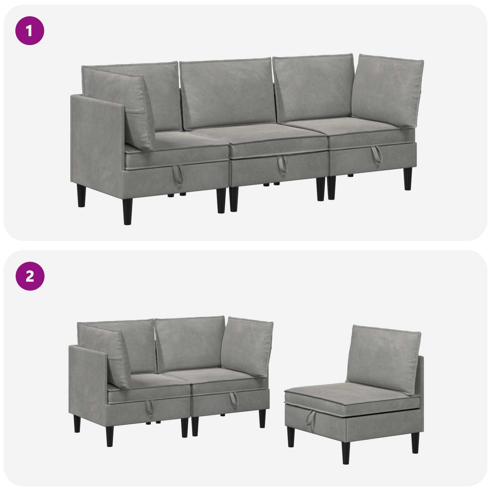 Set namještaja za dnevni boravak 3 pcs Svjetlosiva Baršun