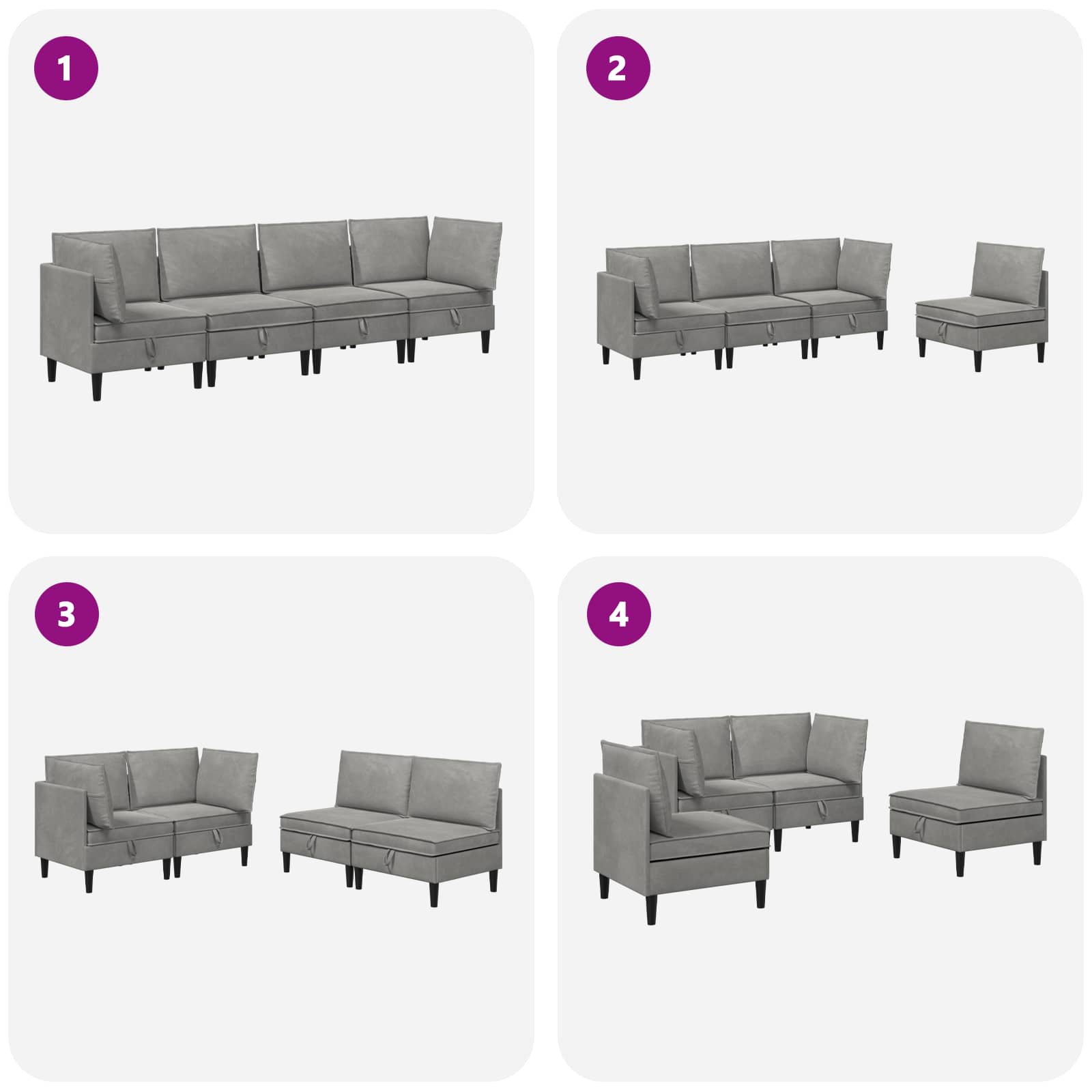 Set namještaja za dnevni boravak 4 pcs Svjetlosiva Baršun