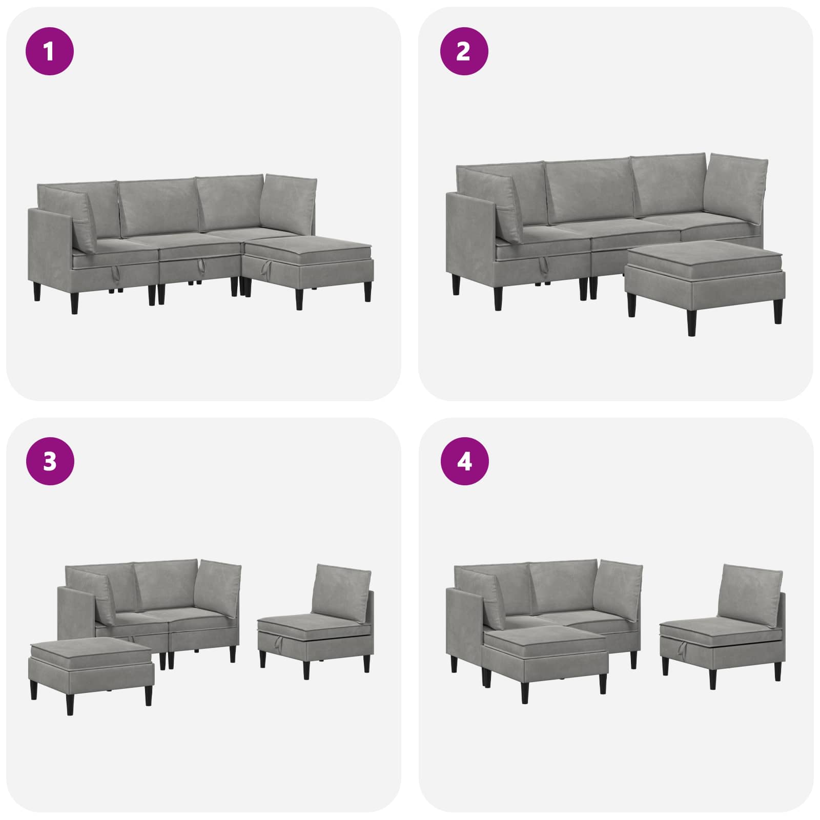 Set namještaja za dnevni boravak 4 pcs Svjetlosiva Baršun