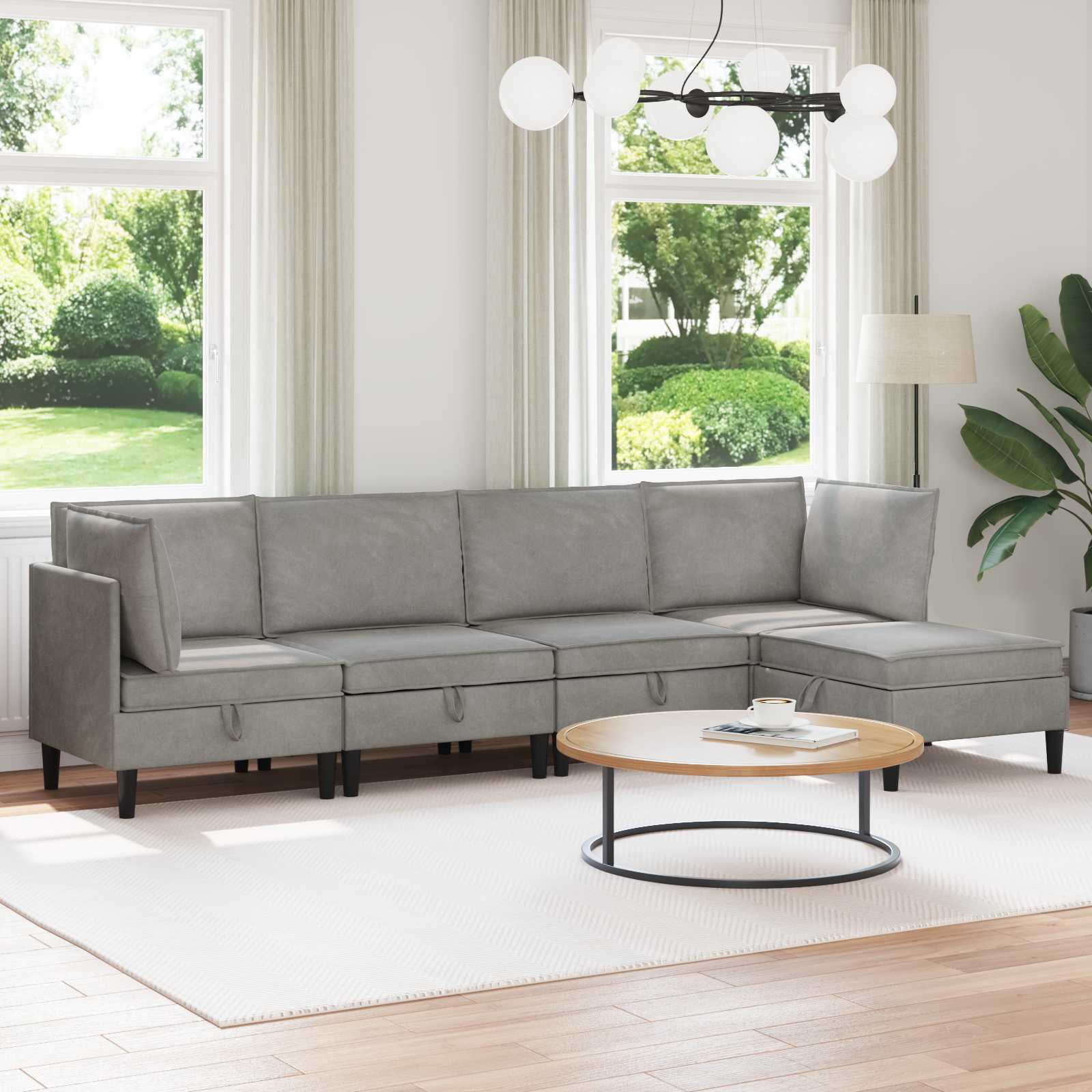 Set namještaja za dnevni boravak 5 pcs Svjetlosiva Baršun