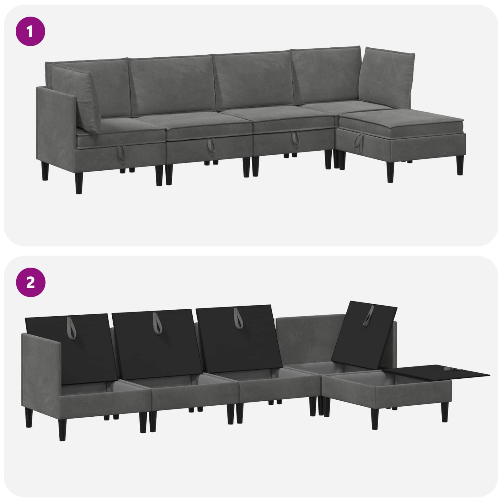 Set namještaja za dnevni boravak 5 pcs Tamnosiva Baršun