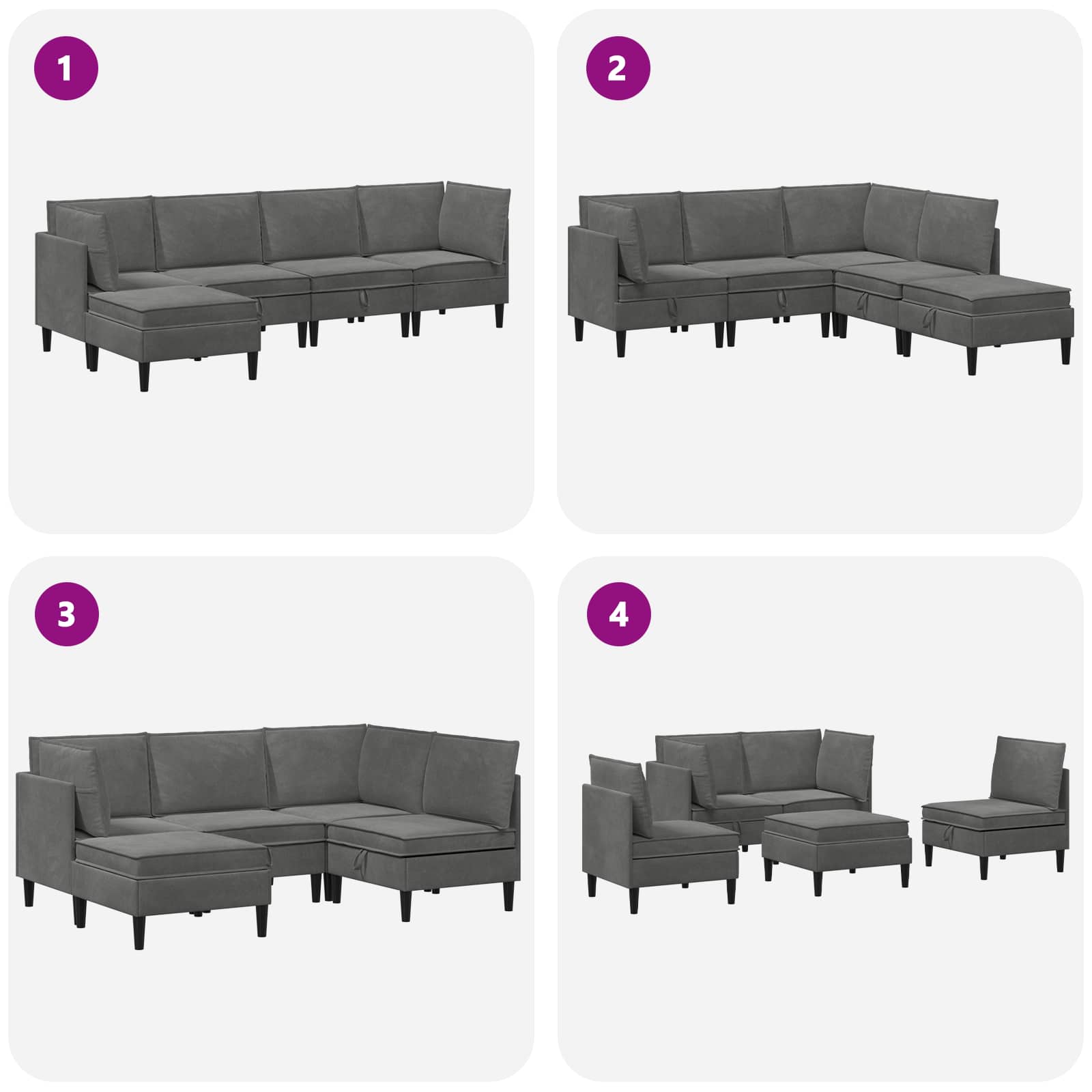 Set namještaja za dnevni boravak 5 pcs Tamnosiva Baršun