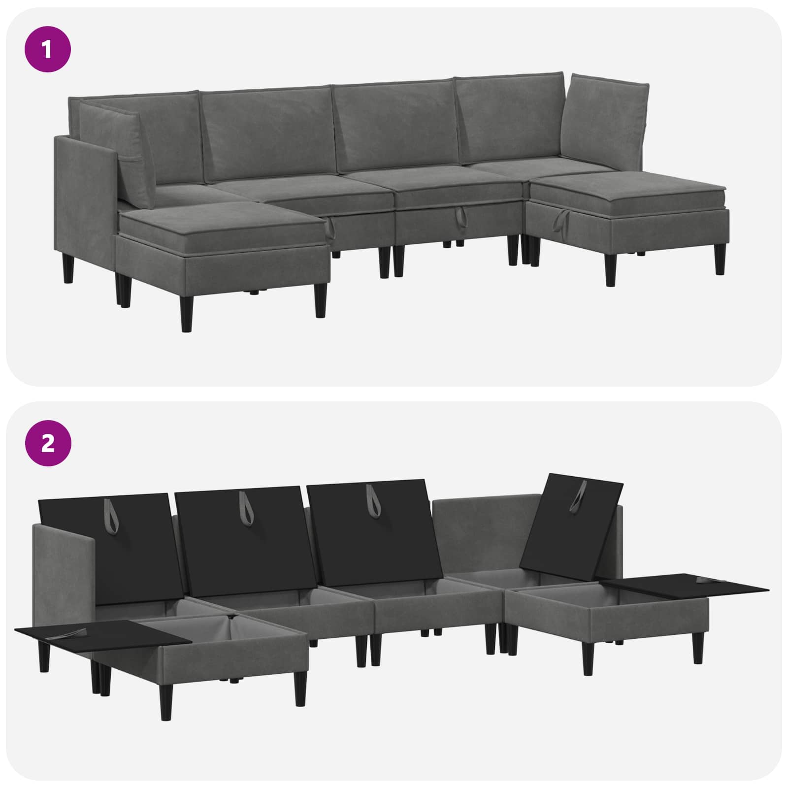 Set namještaja za dnevni boravak 6 pcs Tamnosiva Baršun