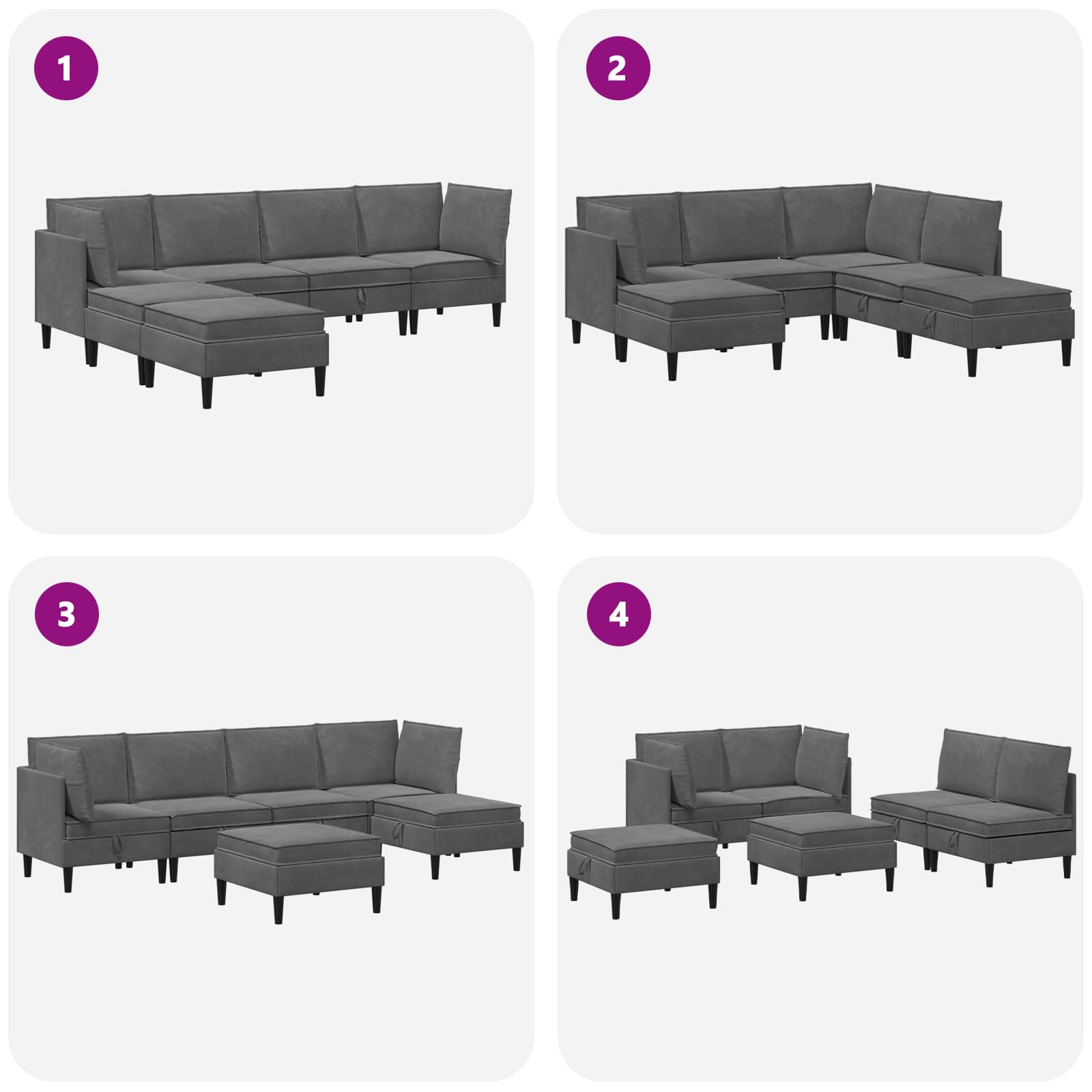Set namještaja za dnevni boravak 6 pcs Tamnosiva Baršun