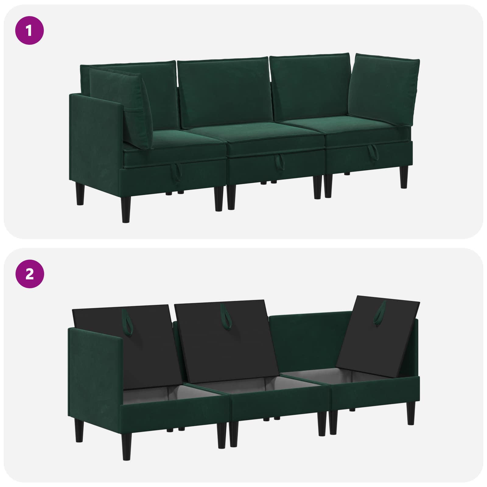 Set namještaja za dnevni boravak 3 pcs Tamnozelena Baršun