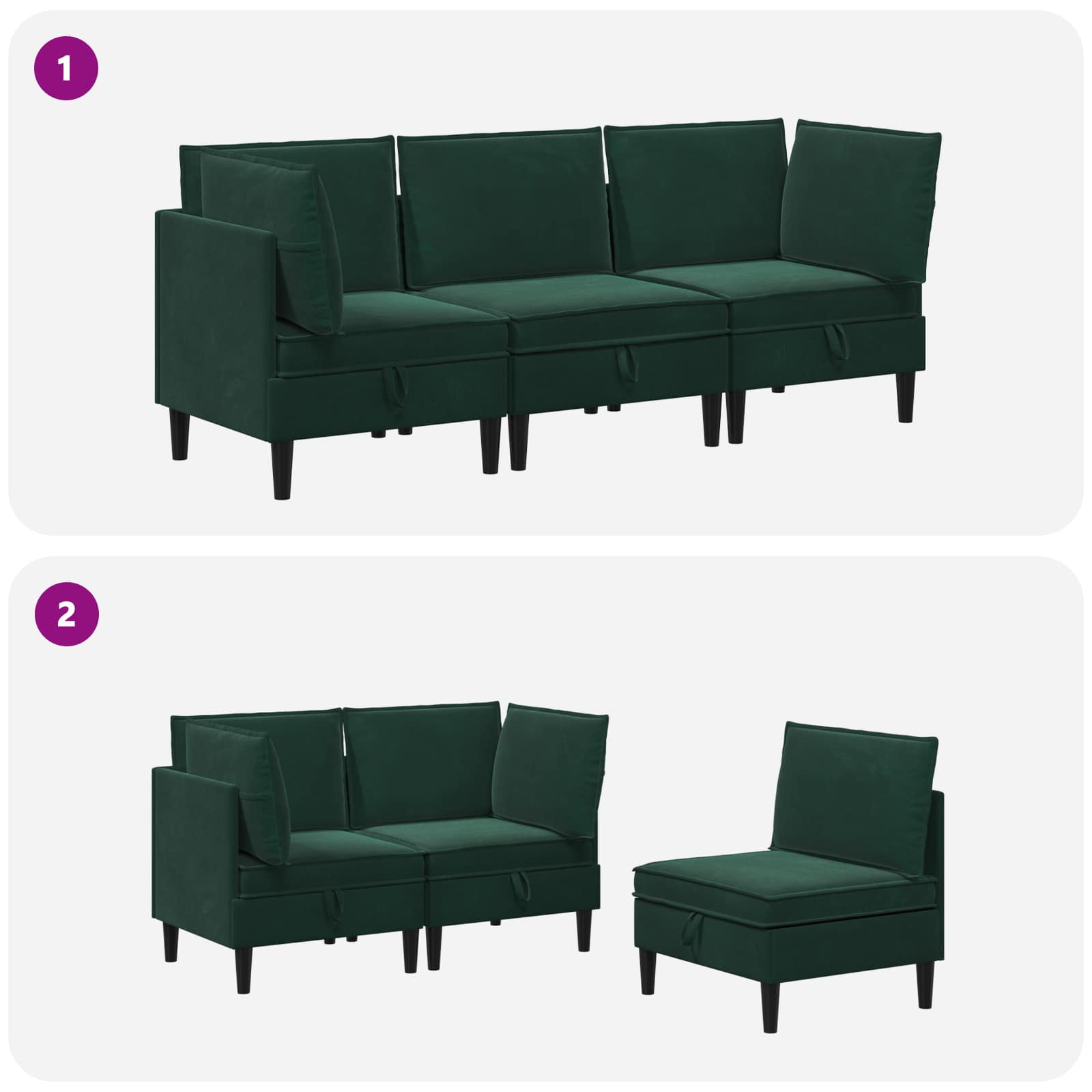 Set namještaja za dnevni boravak 3 pcs Tamnozelena Baršun