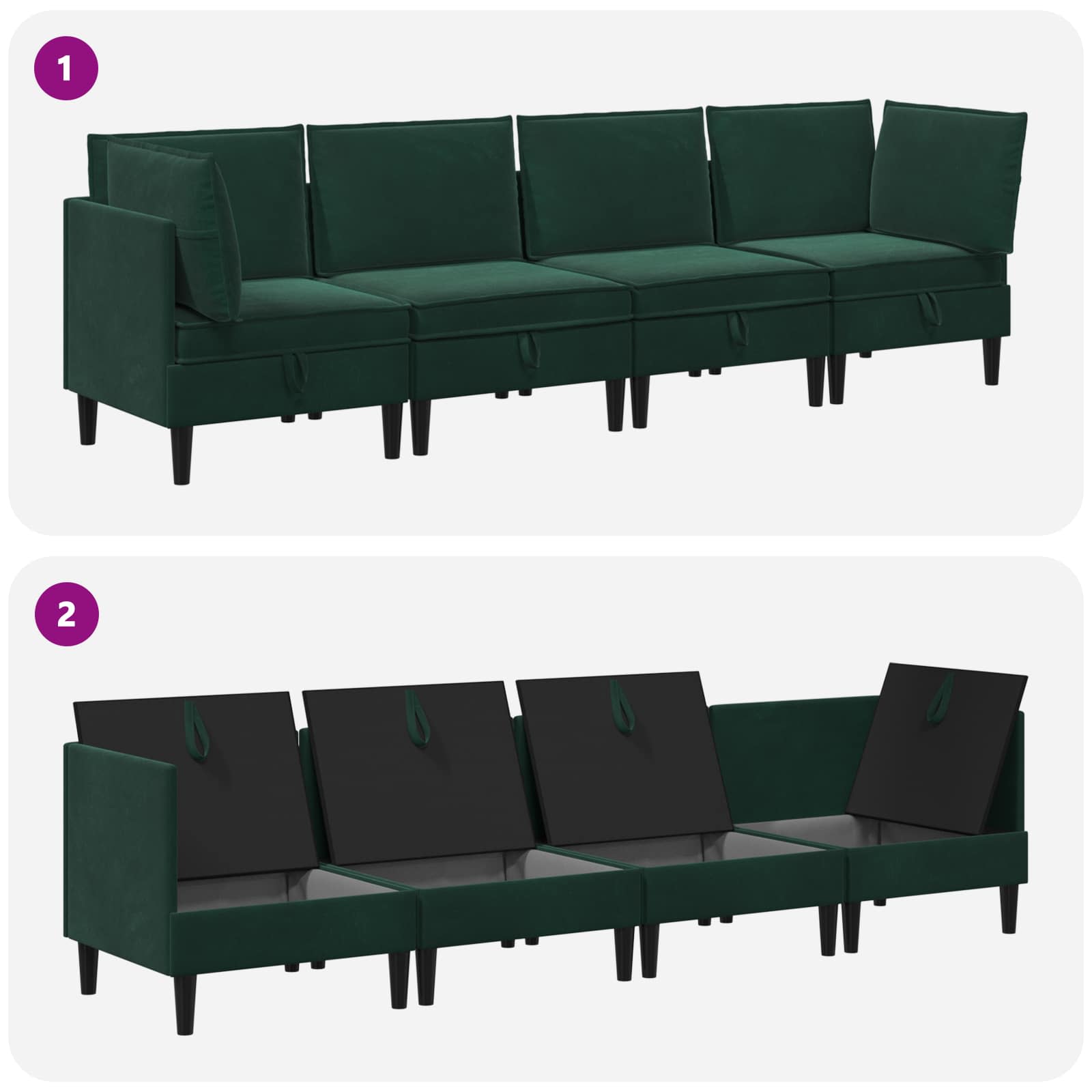 Set namještaja za dnevni boravak 4 pcs Tamnozelena Baršun