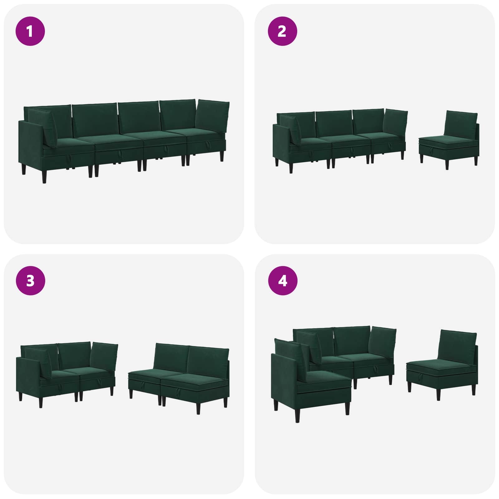 Set namještaja za dnevni boravak 4 pcs Tamnozelena Baršun