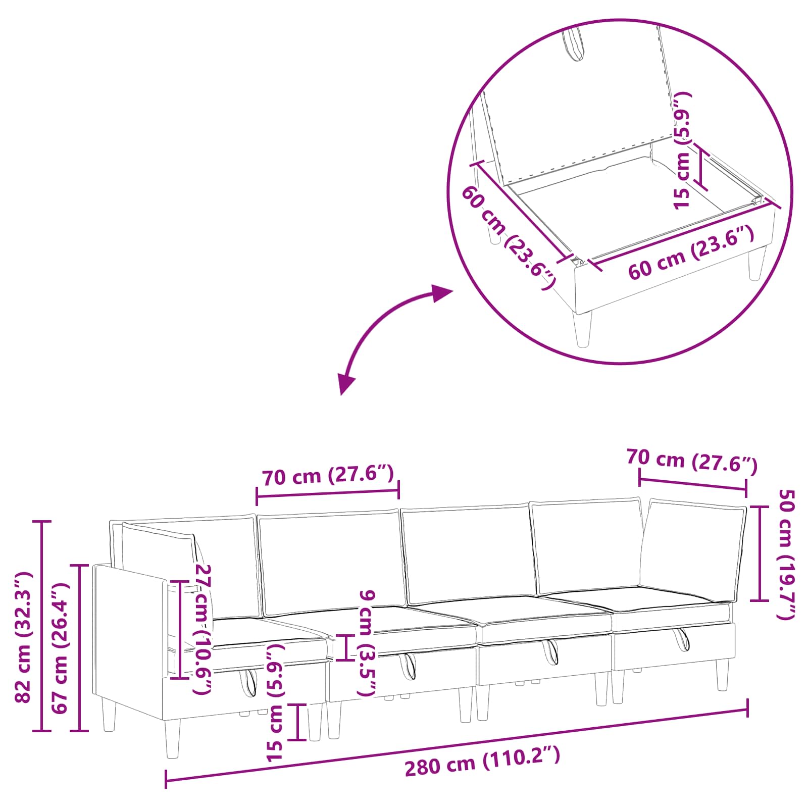 Set namještaja za dnevni boravak 4 pcs Tamnozelena Baršun