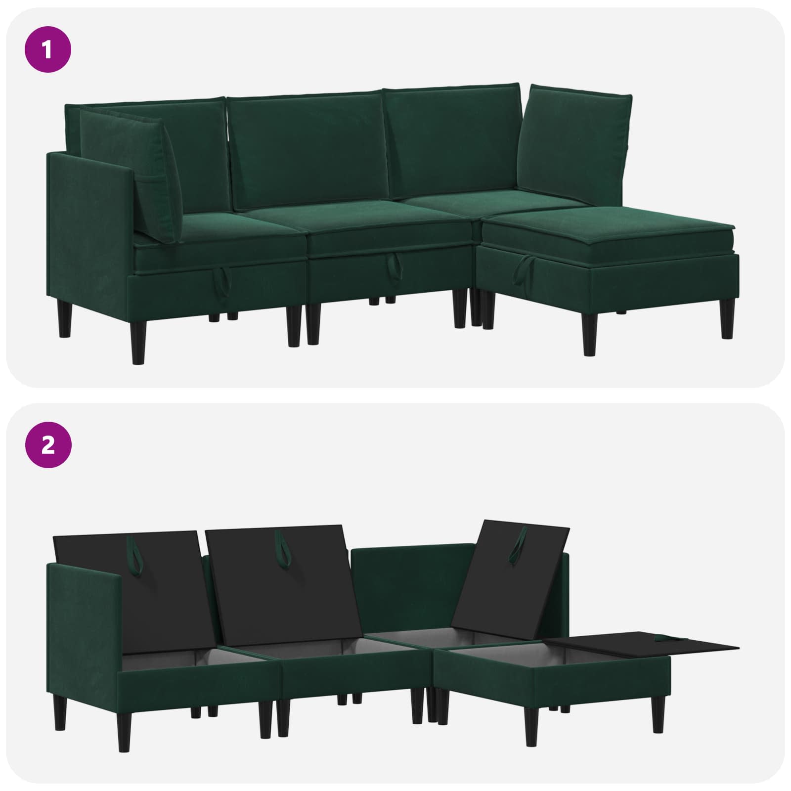 Set namještaja za dnevni boravak 4 pcs Tamnozelena Baršun