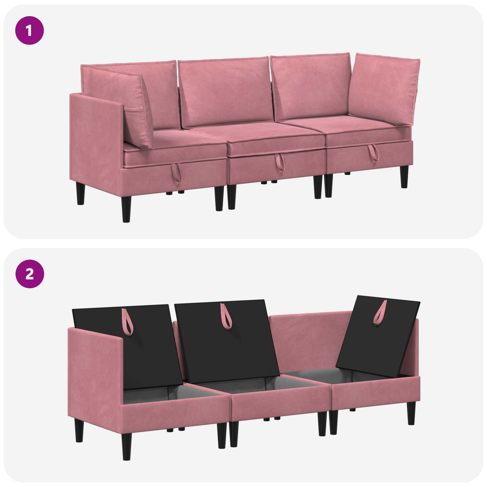 Set namještaja za dnevni boravak 3 pcs Ružičasta Baršun