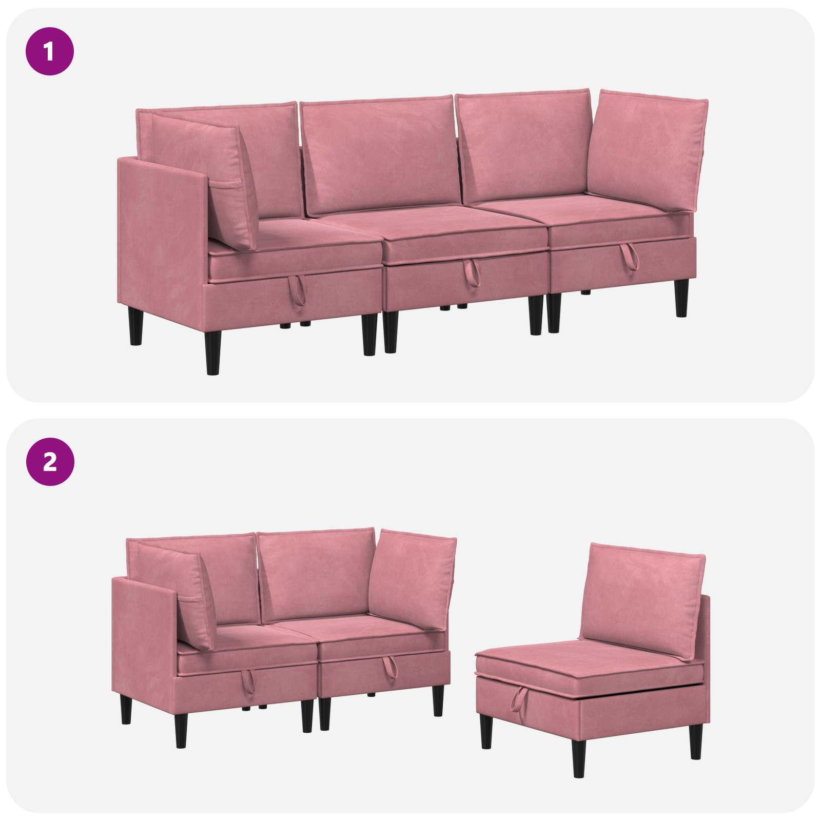 Set namještaja za dnevni boravak 3 pcs Ružičasta Baršun