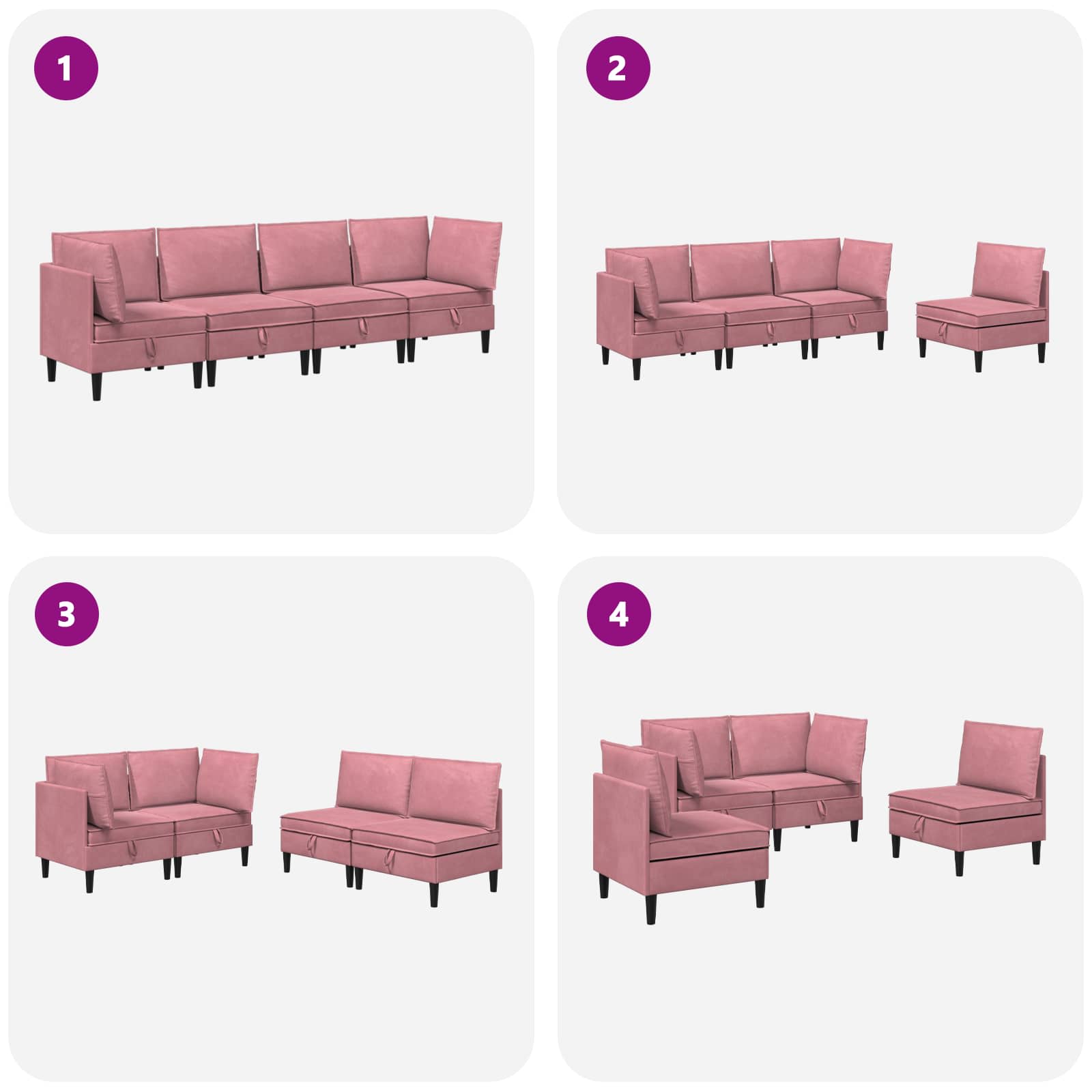 Set namještaja za dnevni boravak 4 pcs Ružičasta Baršun