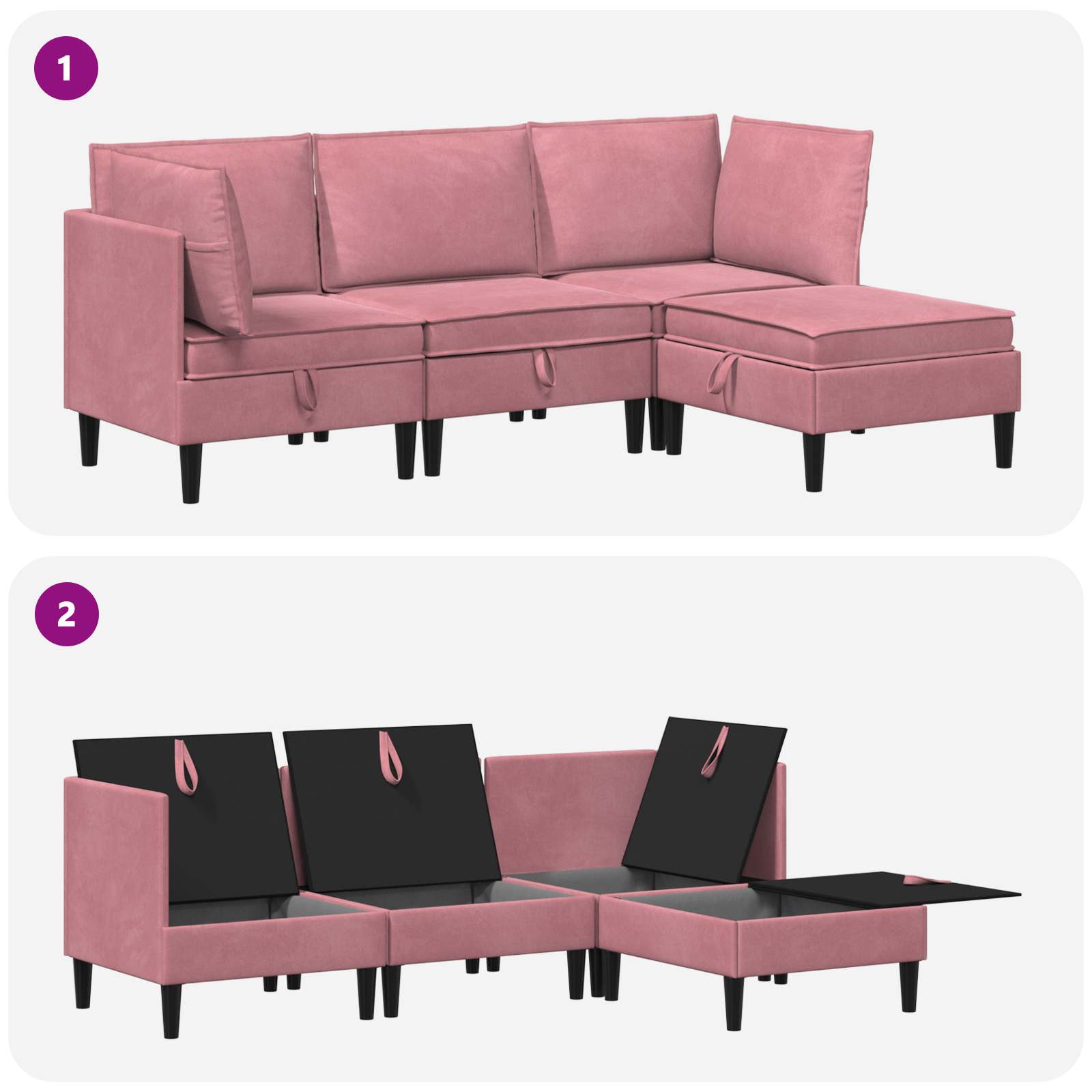 Set namještaja za dnevni boravak 4 pcs Ružičasta Baršun