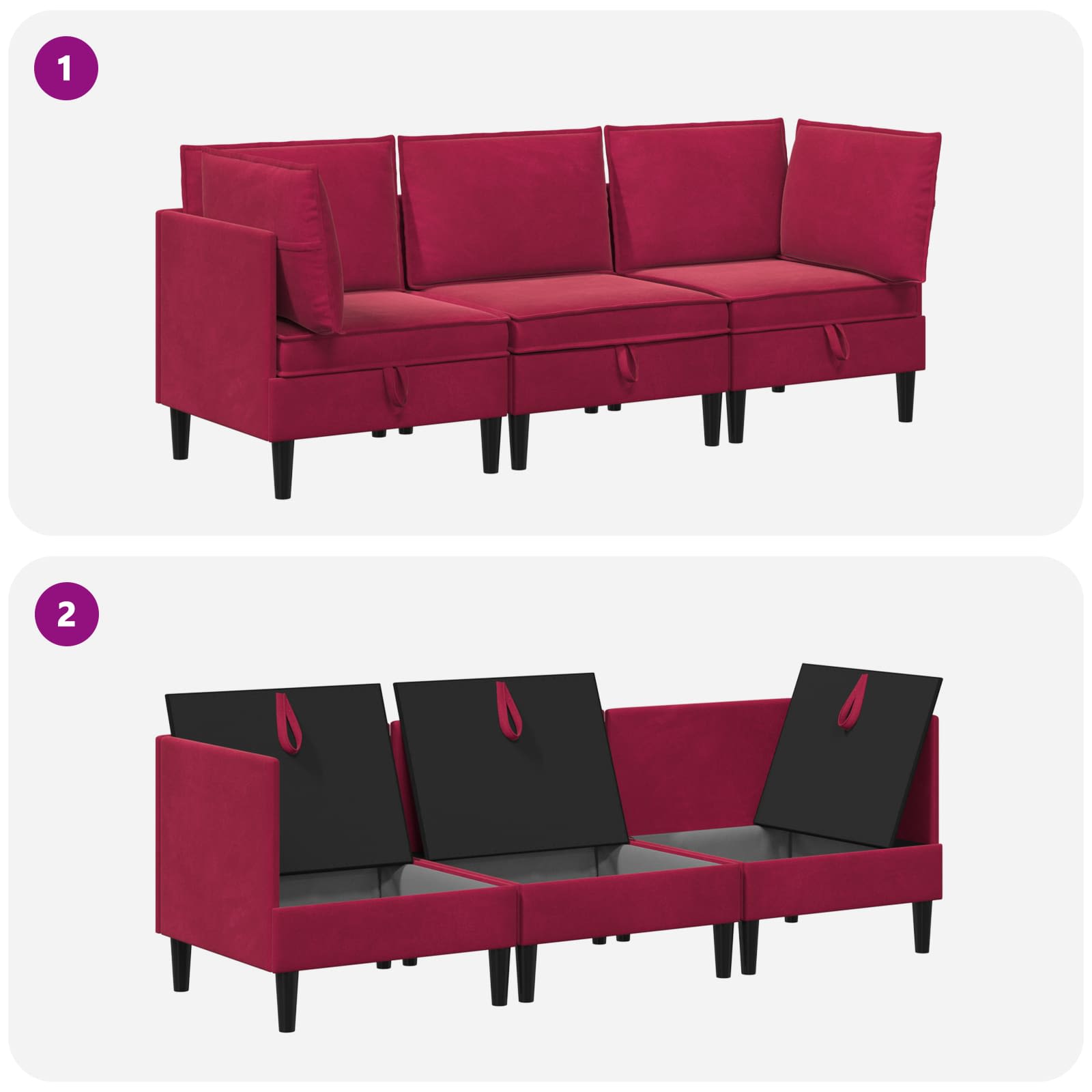 Set namještaja za dnevni boravak 3 pcs Vinska crvena Baršun