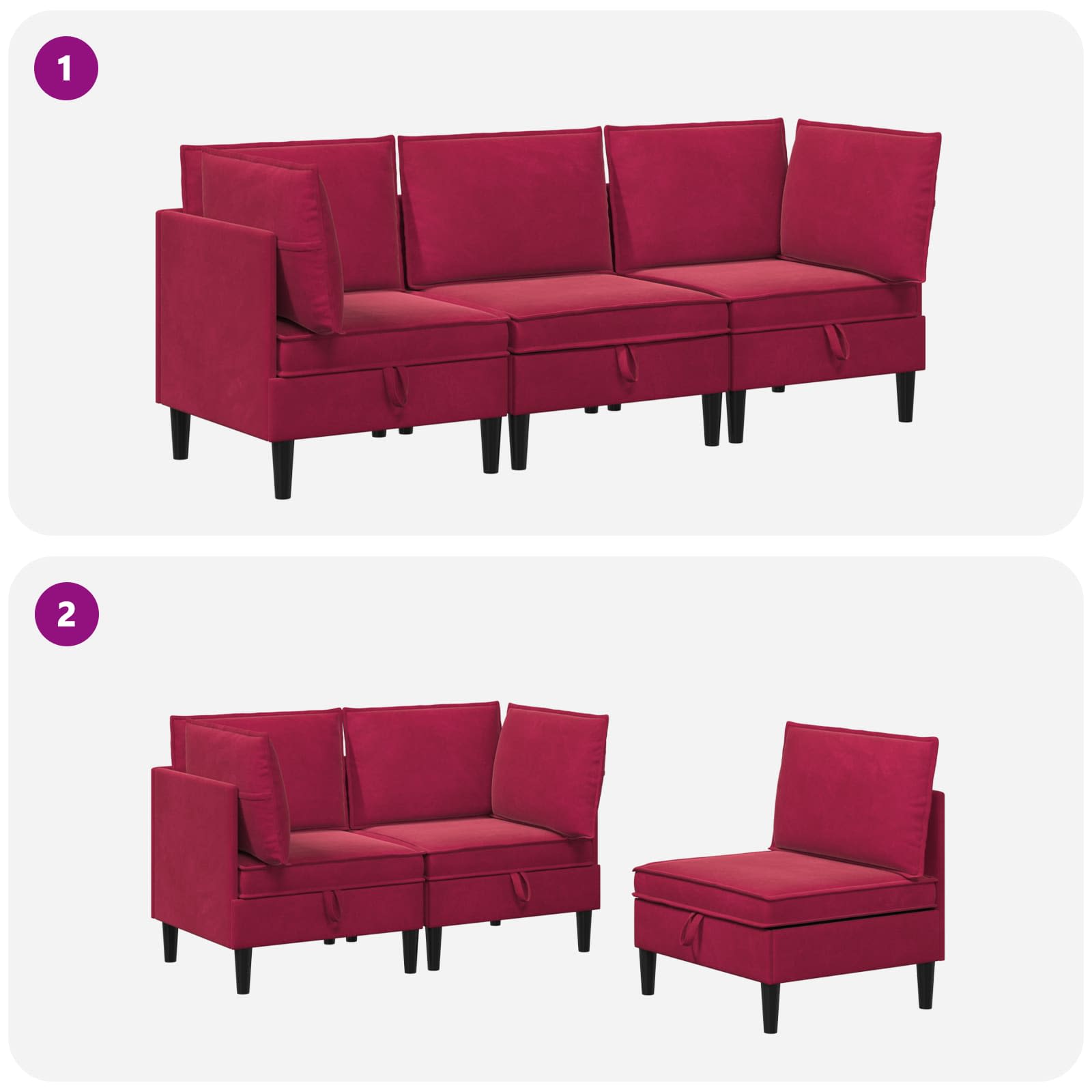 Set namještaja za dnevni boravak 3 pcs Vinska crvena Baršun