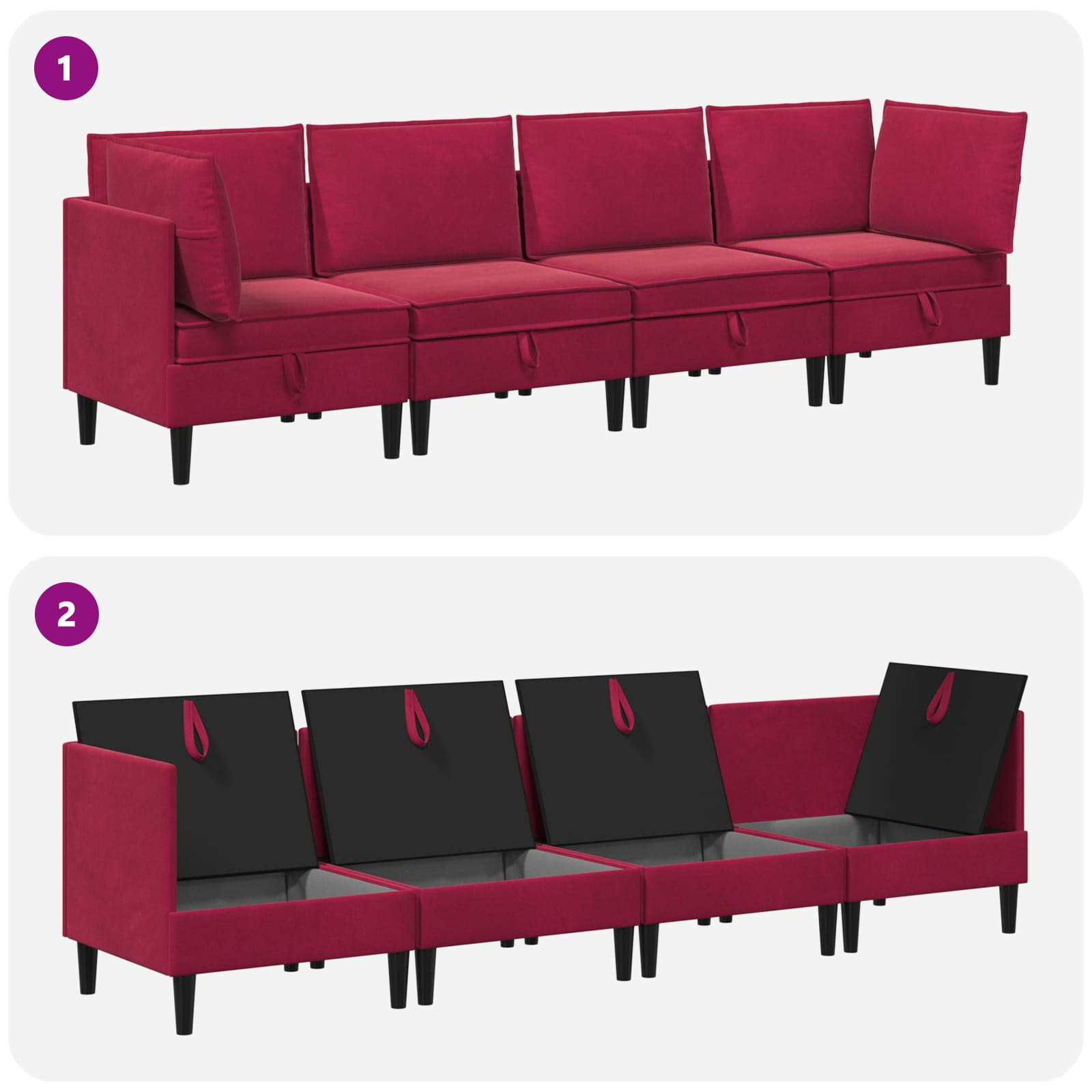 Set namještaja za dnevni boravak 4 pcs Vinska crvena Baršun