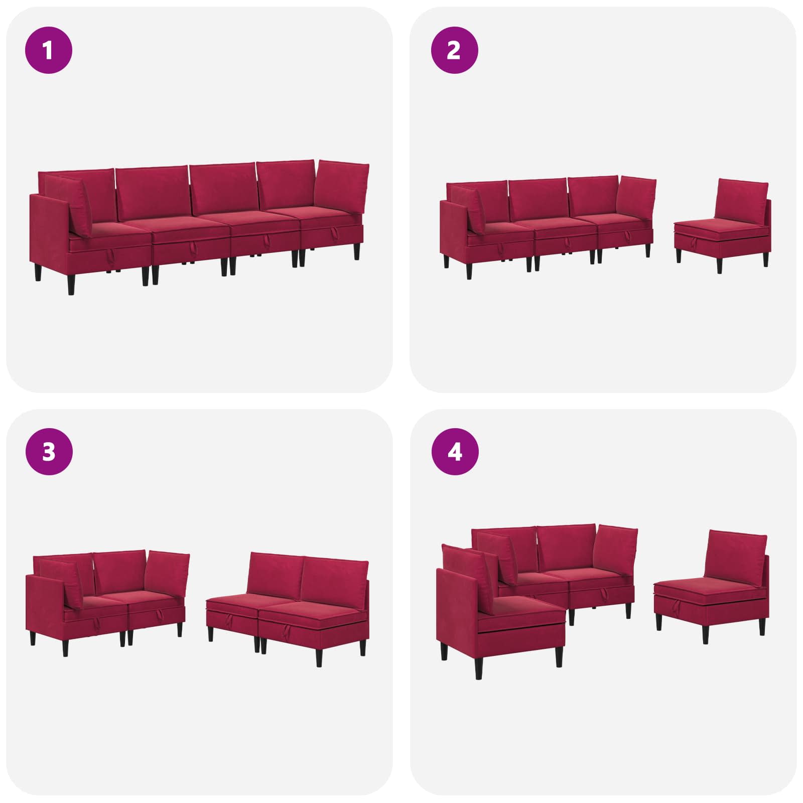 Set namještaja za dnevni boravak 4 pcs Vinska crvena Baršun