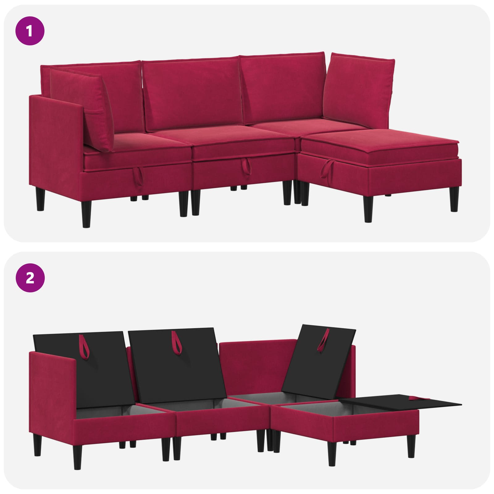 Set namještaja za dnevni boravak 4 pcs Vinska crvena Baršun