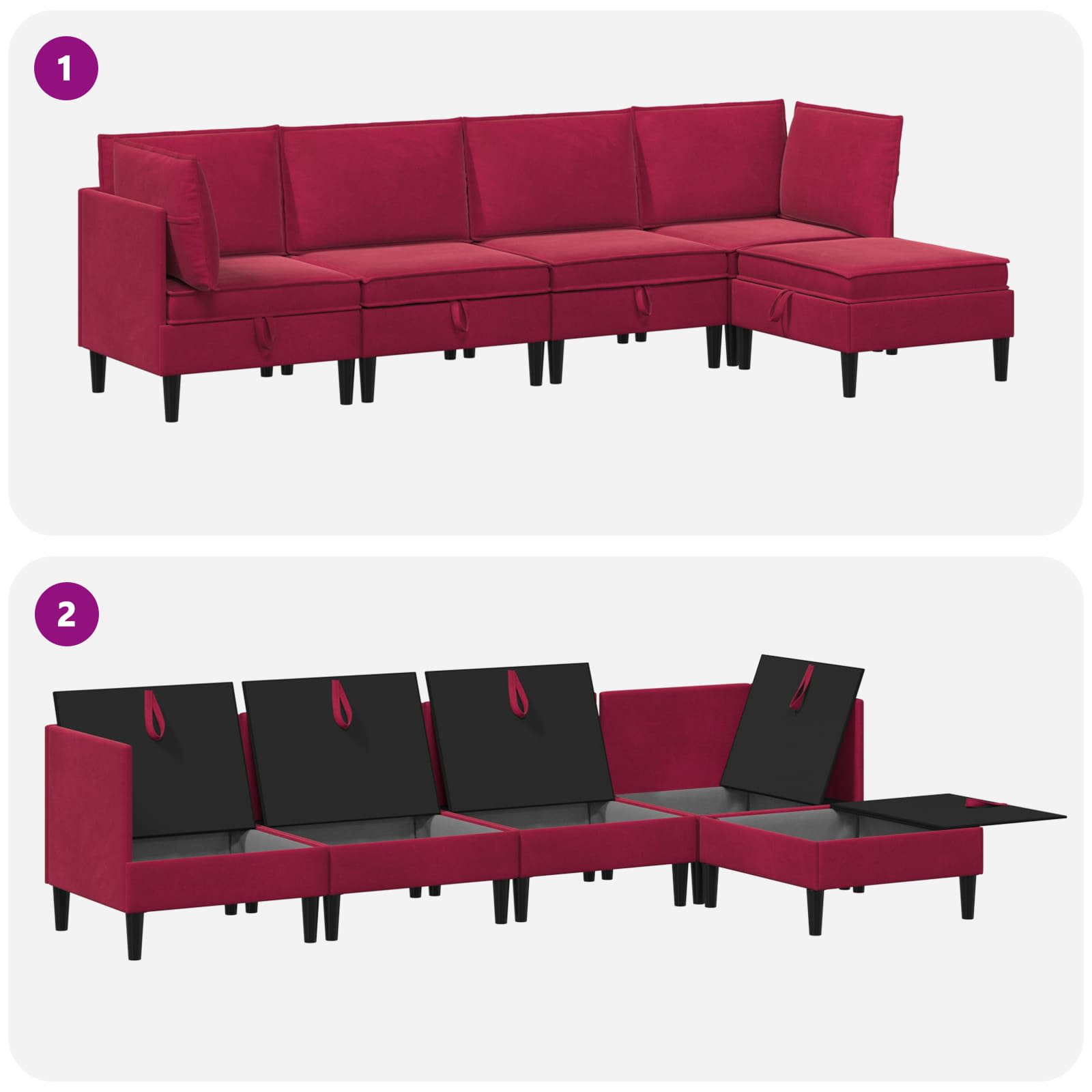 Set namještaja za dnevni boravak 5 pcs Vinska crvena Baršun