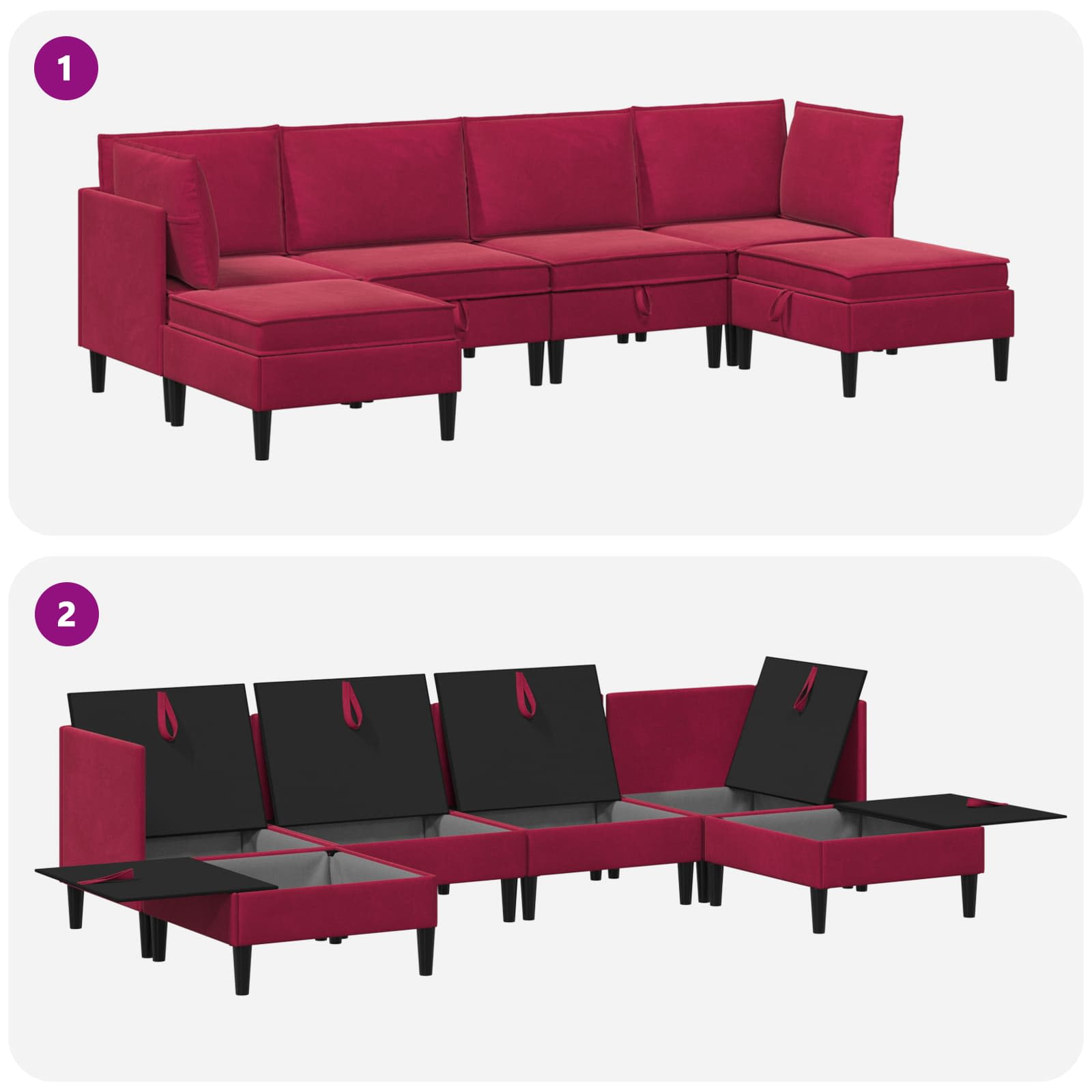 Set namještaja za dnevni boravak 6 pcs Vinska crvena Baršun