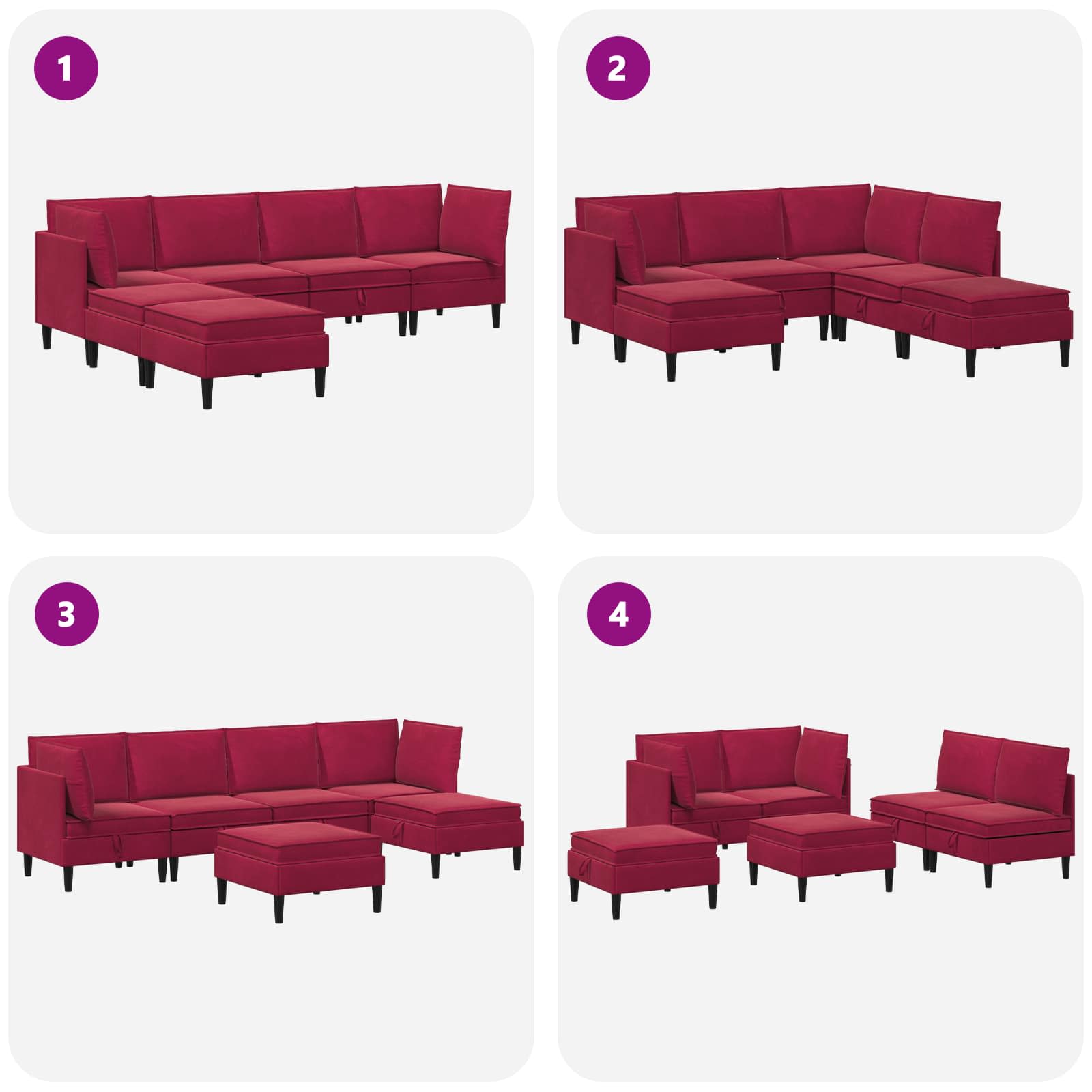 Set namještaja za dnevni boravak 6 pcs Vinska crvena Baršun