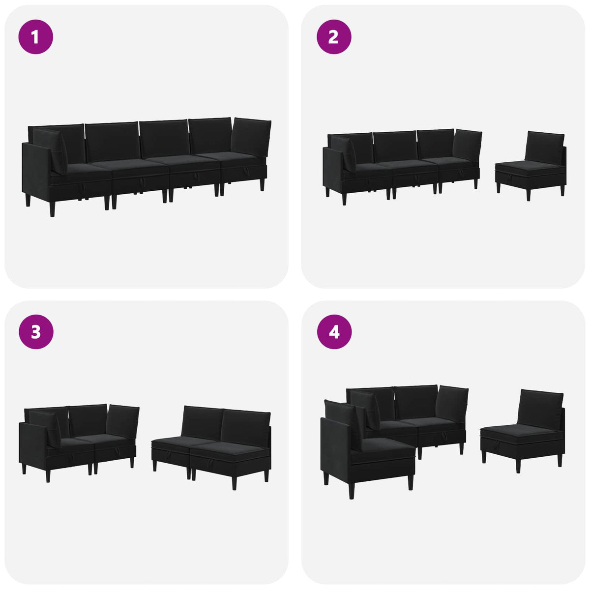 Set namještaja za dnevni boravak s jastukom 4 pcs Crna Baršun