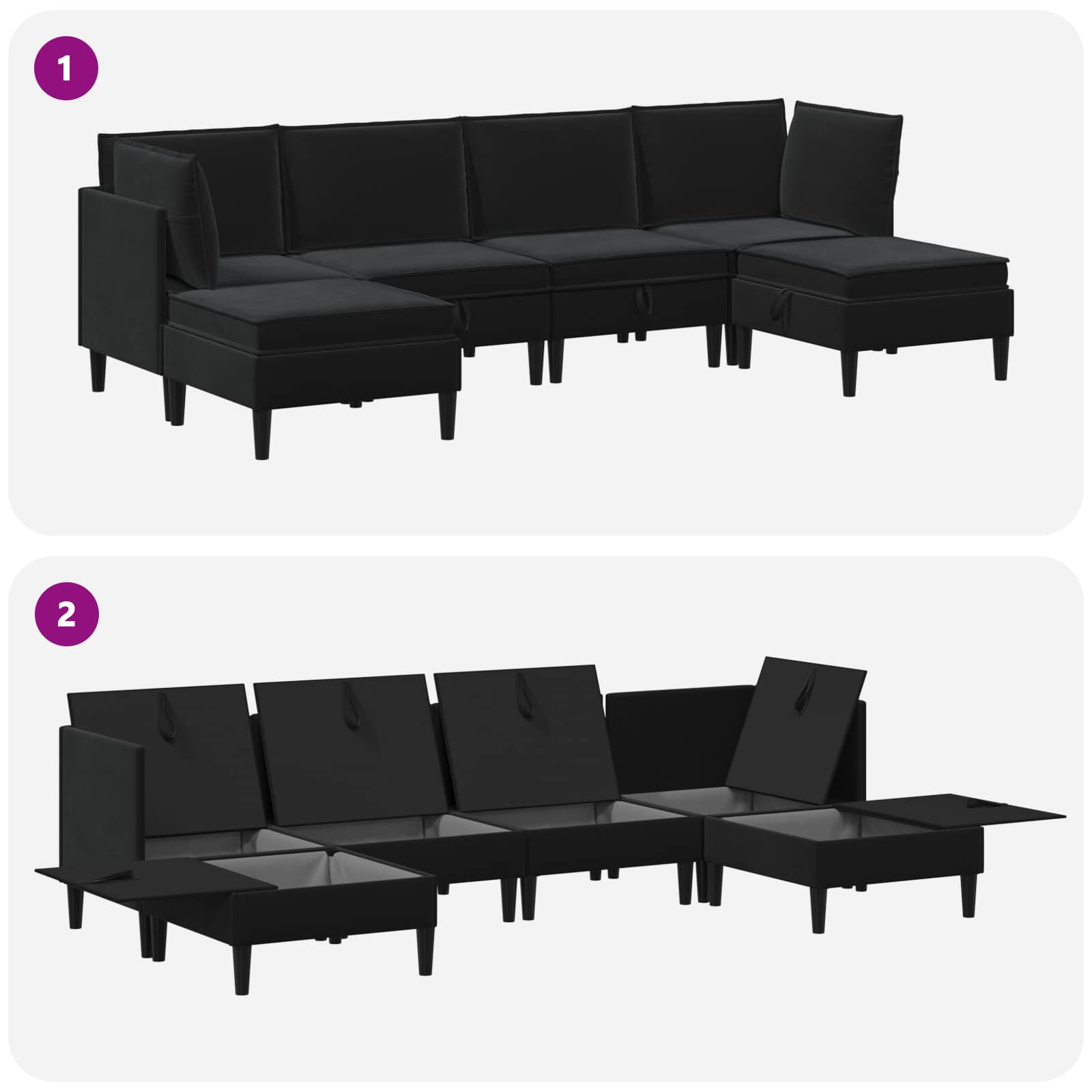 Set namještaja za dnevni boravak s jastukom 6 pcs Crna Baršun