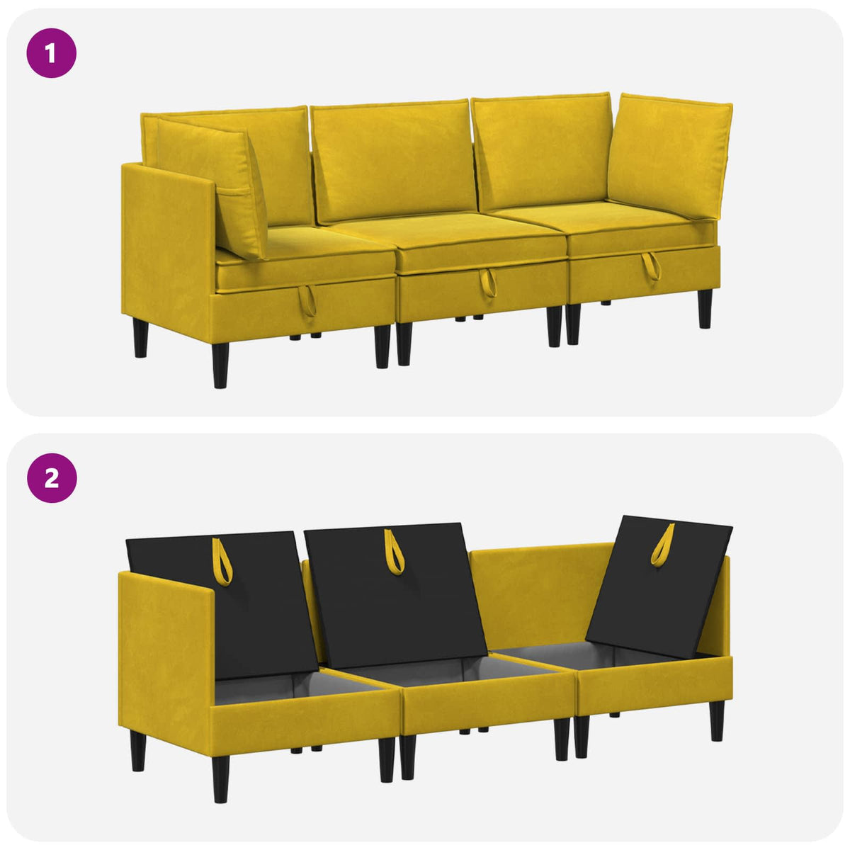 Set namještaja za dnevni boravak s jastukom 3 pcs Žuta Baršun