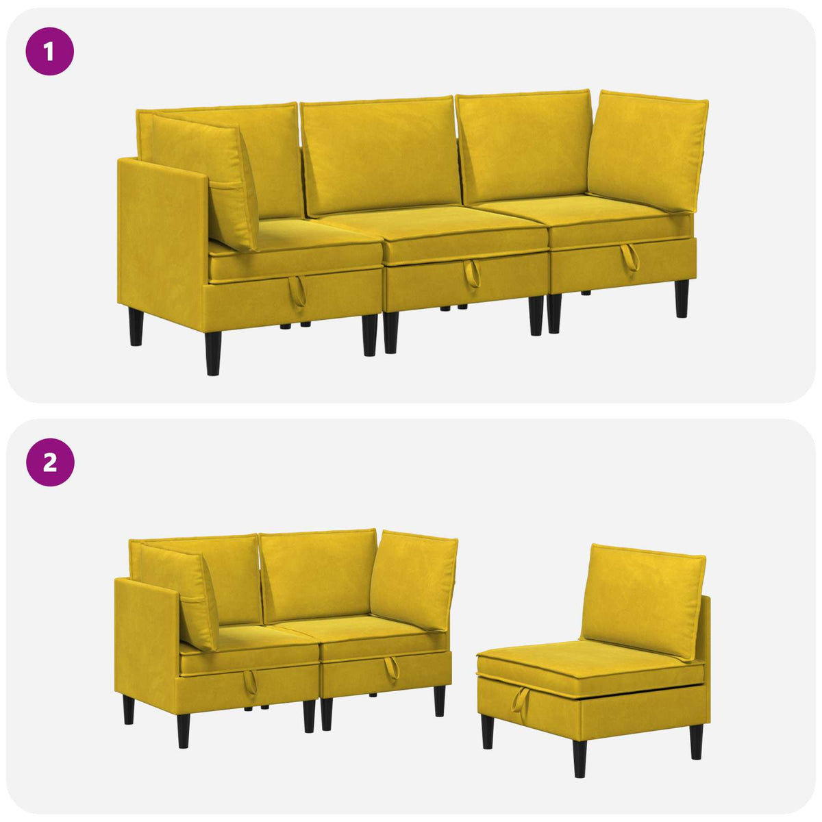 Set namještaja za dnevni boravak s jastukom 3 pcs Žuta Baršun