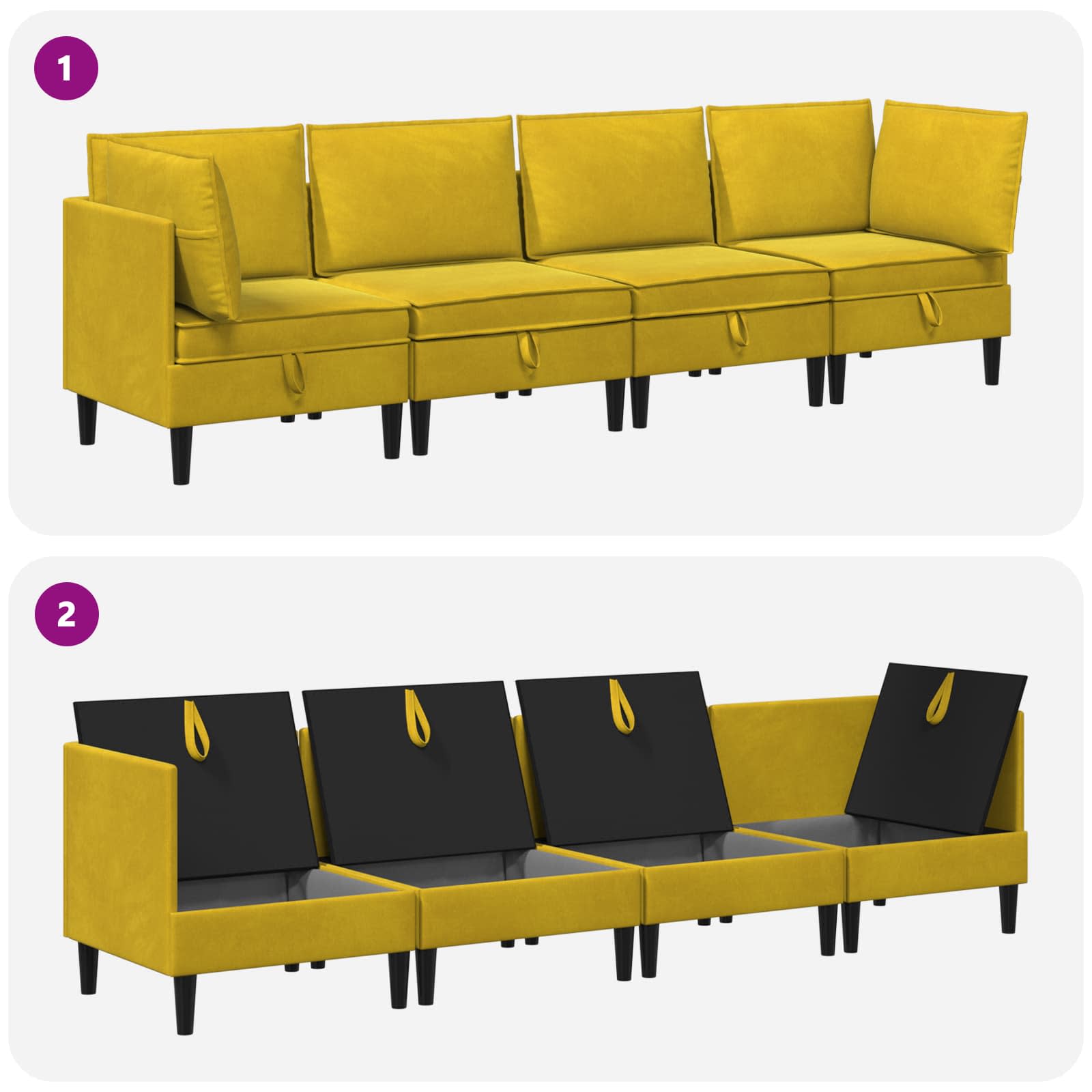 Set namještaja za dnevni boravak s jastukom 4 pcs Žuta Baršun