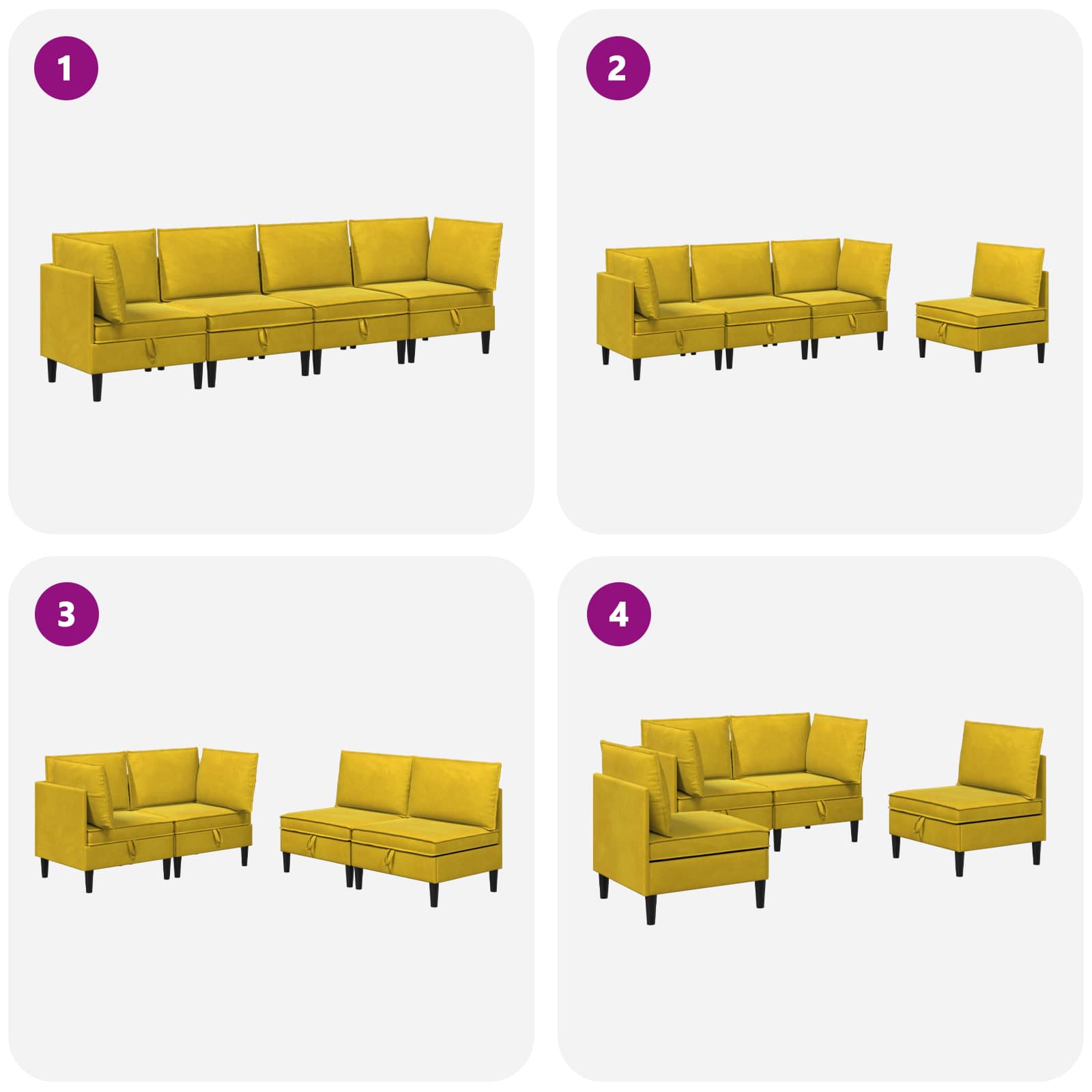 Set namještaja za dnevni boravak s jastukom 4 pcs Žuta Baršun