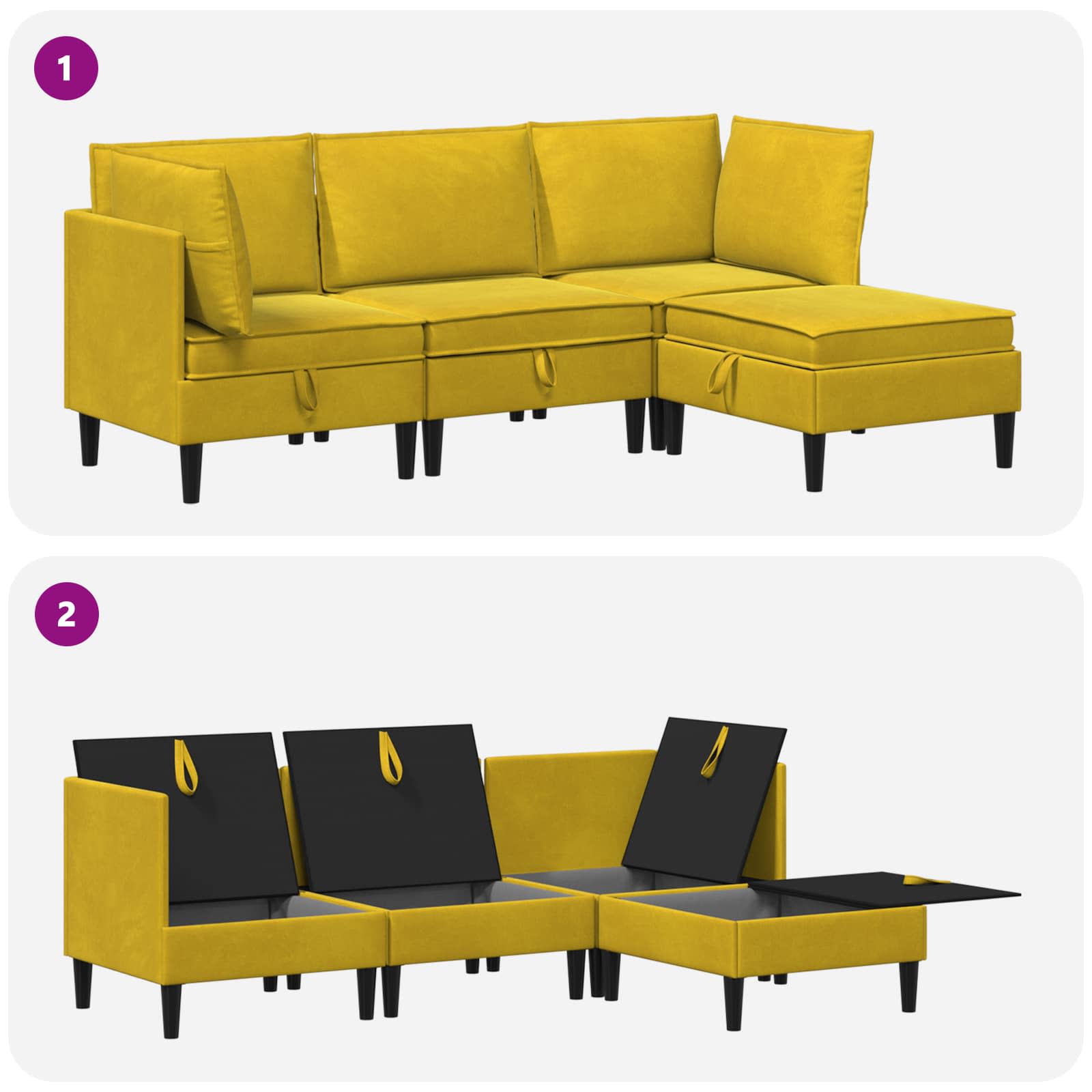 Set namještaja za dnevni boravak s jastukom 4 pcs Žuta Baršun