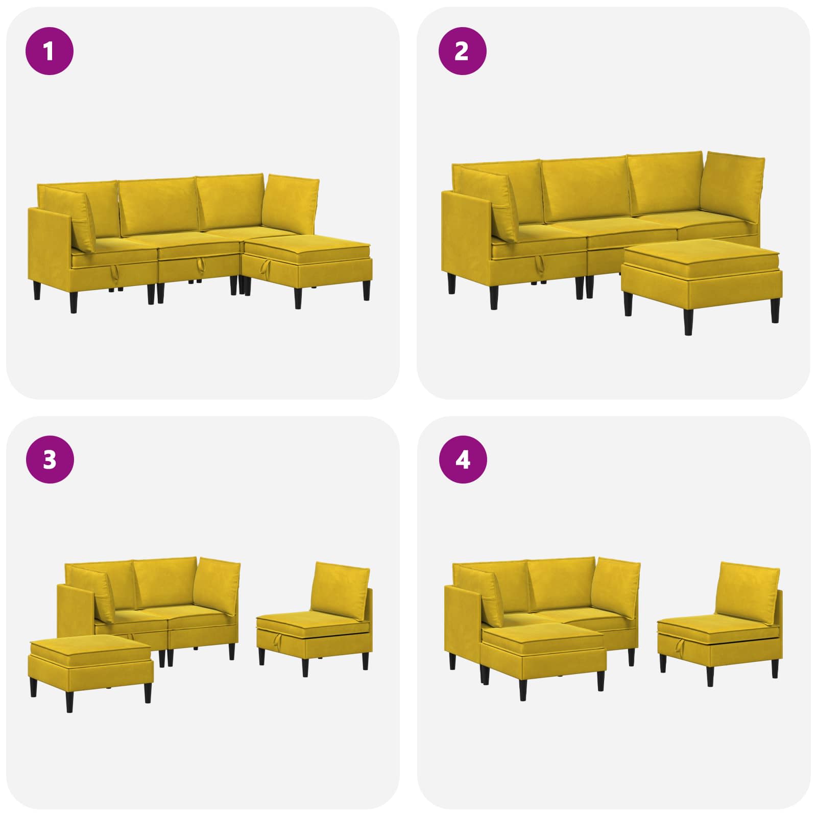 Set namještaja za dnevni boravak s jastukom 4 pcs Žuta Baršun