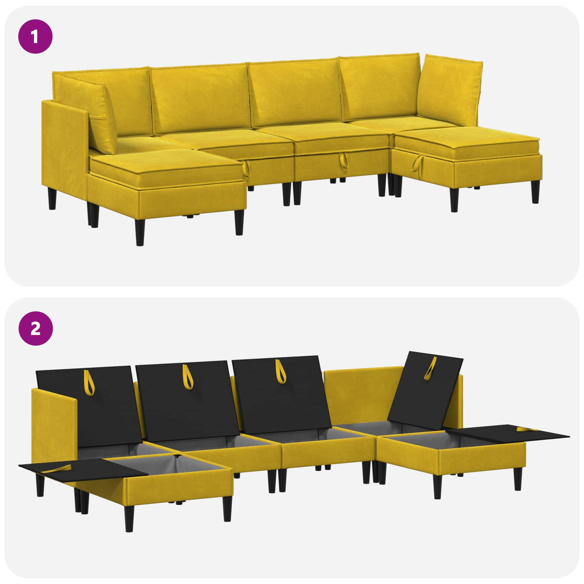 Set namještaja za dnevni boravak s jastukom 6 pcs Žuta Baršun