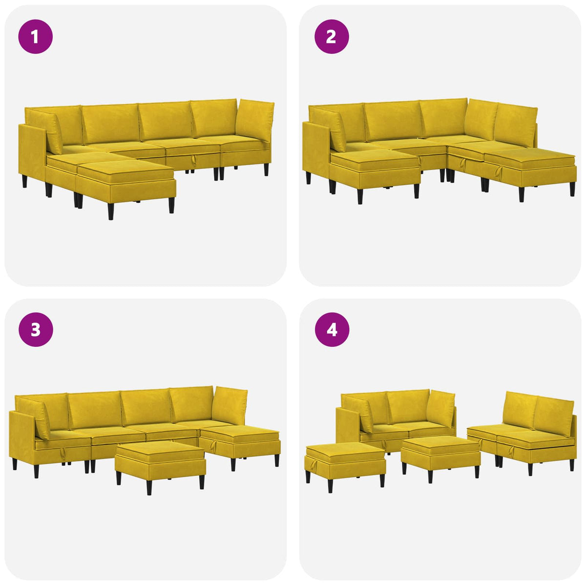 Set namještaja za dnevni boravak s jastukom 6 pcs Žuta Baršun
