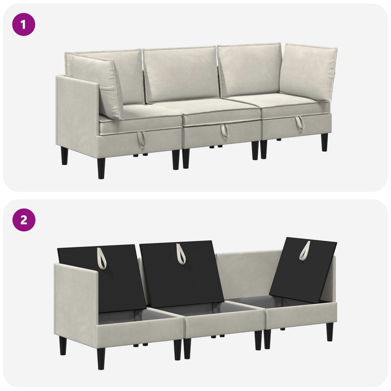 Set namještaja za dnevni boravak s jastukom 3 pcs Krem Baršun