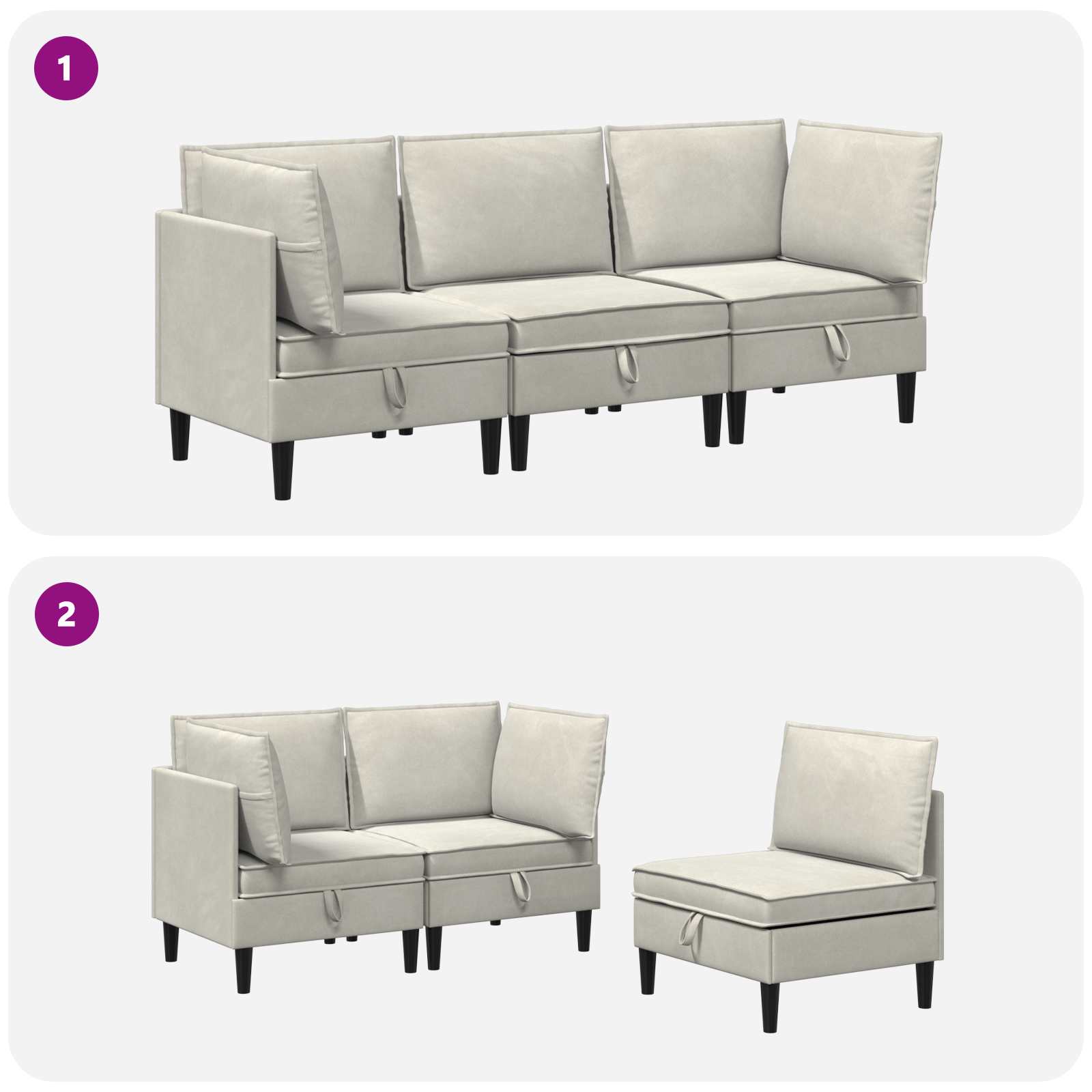Set namještaja za dnevni boravak s jastukom 3 pcs Krem Baršun