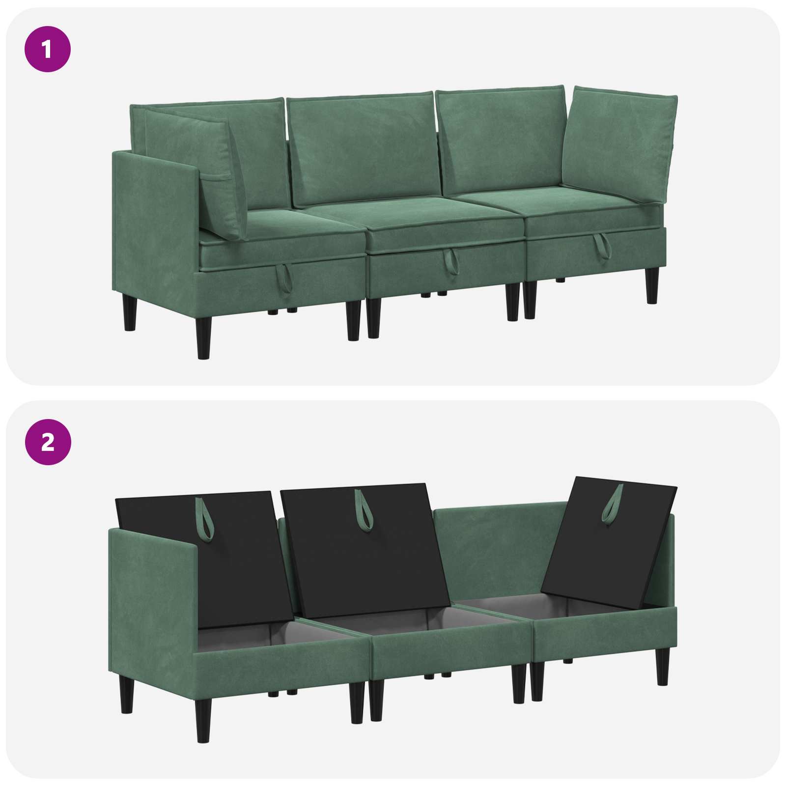 Set namještaja za dnevni boravak 3 pcs Morska zelena Baršun