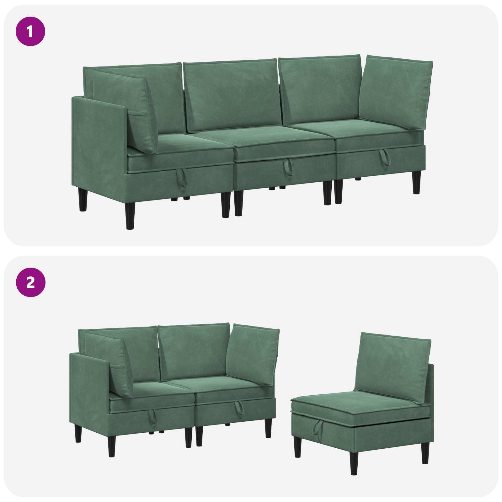 Set namještaja za dnevni boravak 3 pcs Morska zelena Baršun