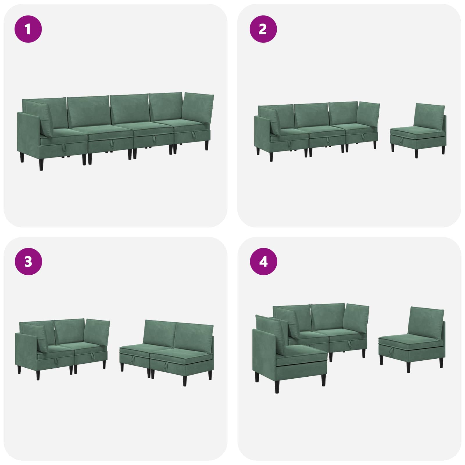 Set namještaja za dnevni boravak 4 pcs Morska zelena Baršun
