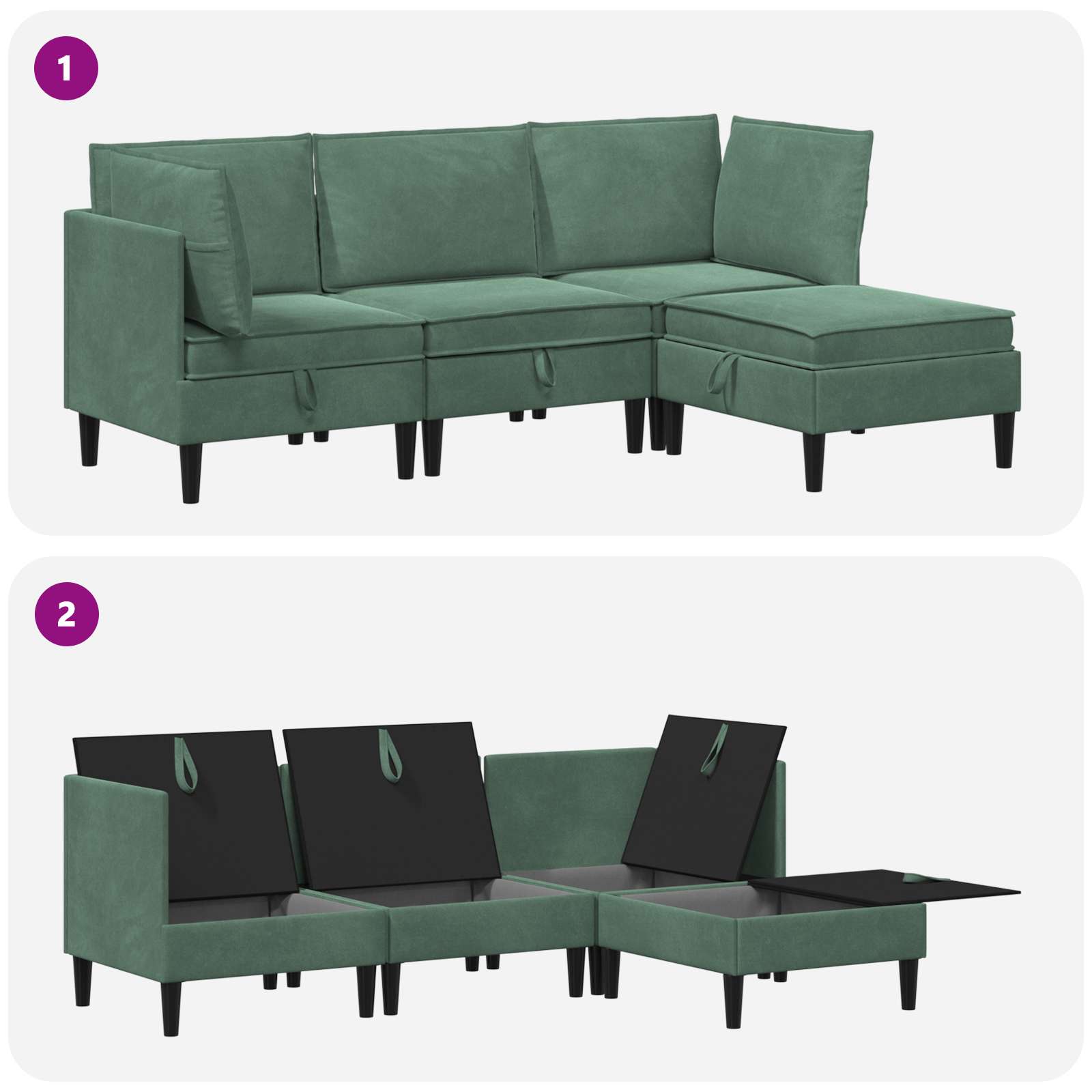 Set namještaja za dnevni boravak 4 pcs Morska zelena Baršun
