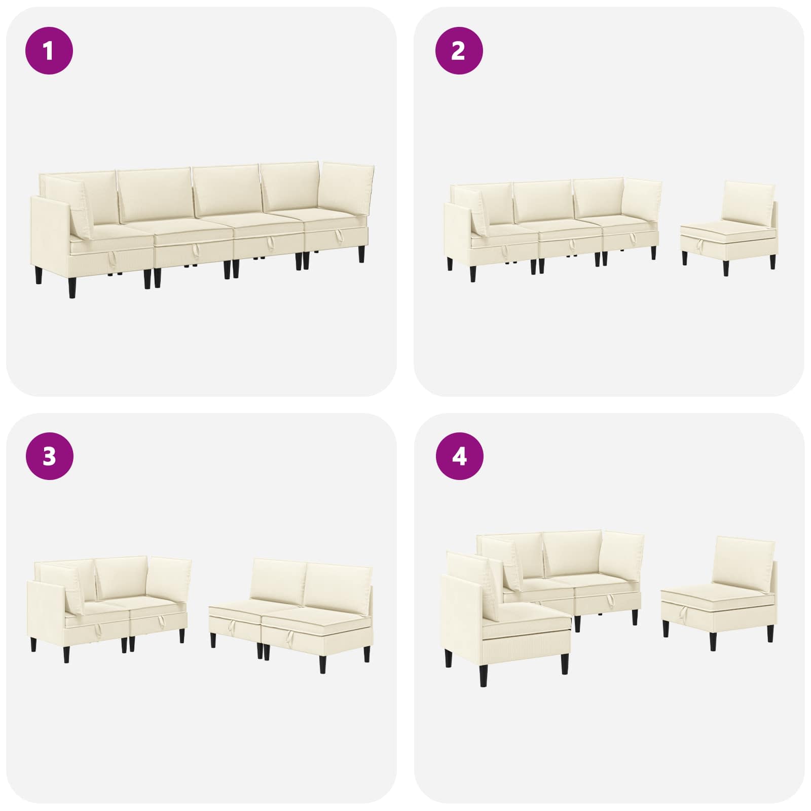 Set namještaja za dnevni boravak 4 pcs Krem Tkanina