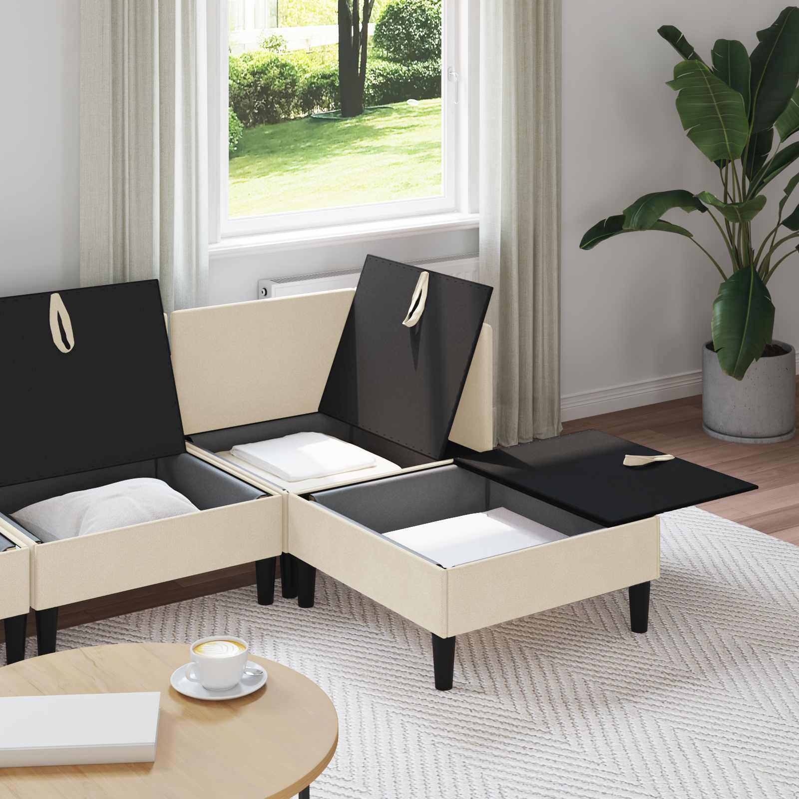 Set namještaja za dnevni boravak 4 pcs Krem Tkanina