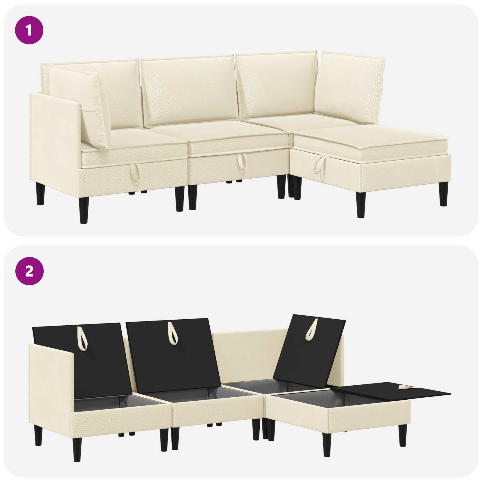 Set namještaja za dnevni boravak 4 pcs Krem Tkanina