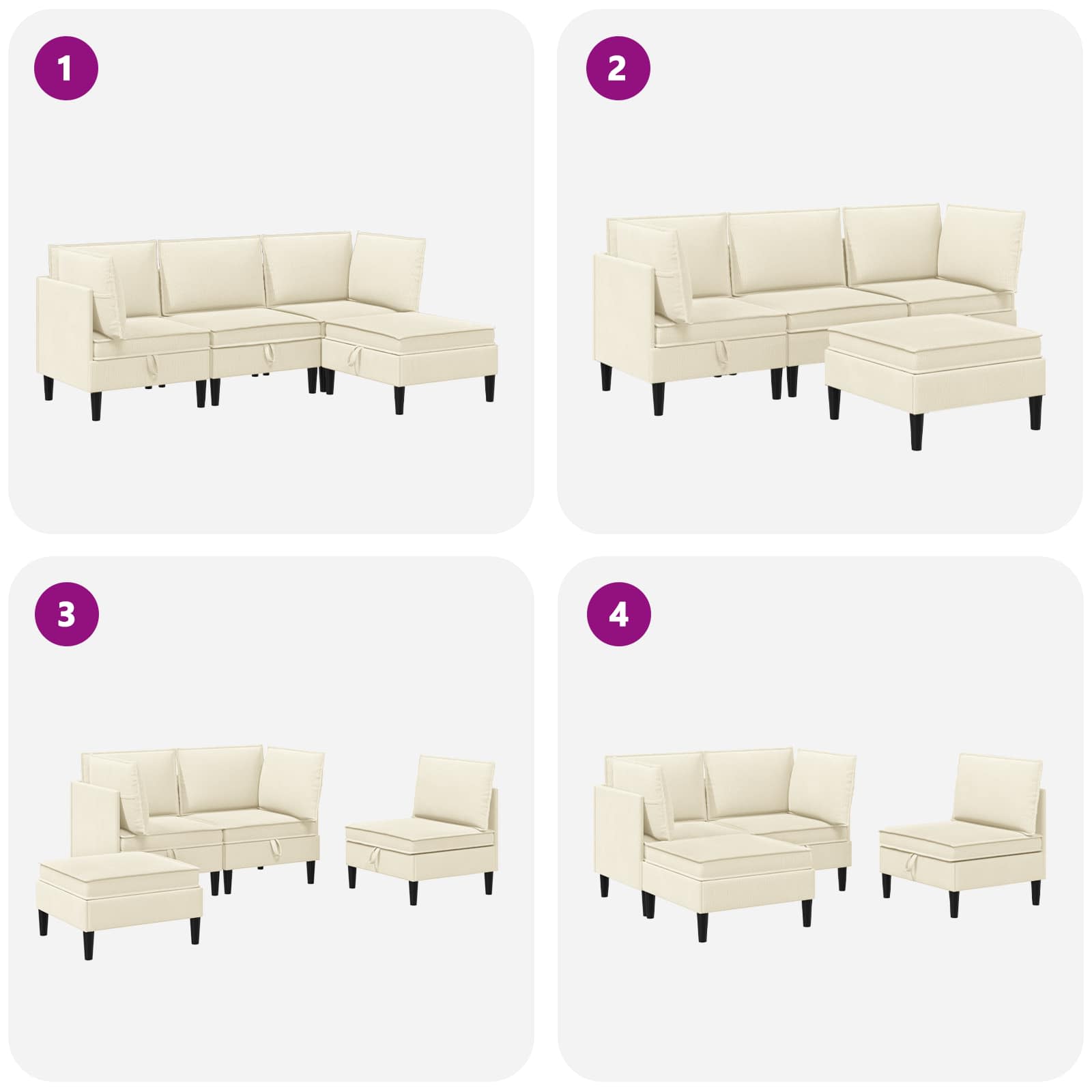 Set namještaja za dnevni boravak 4 pcs Krem Tkanina