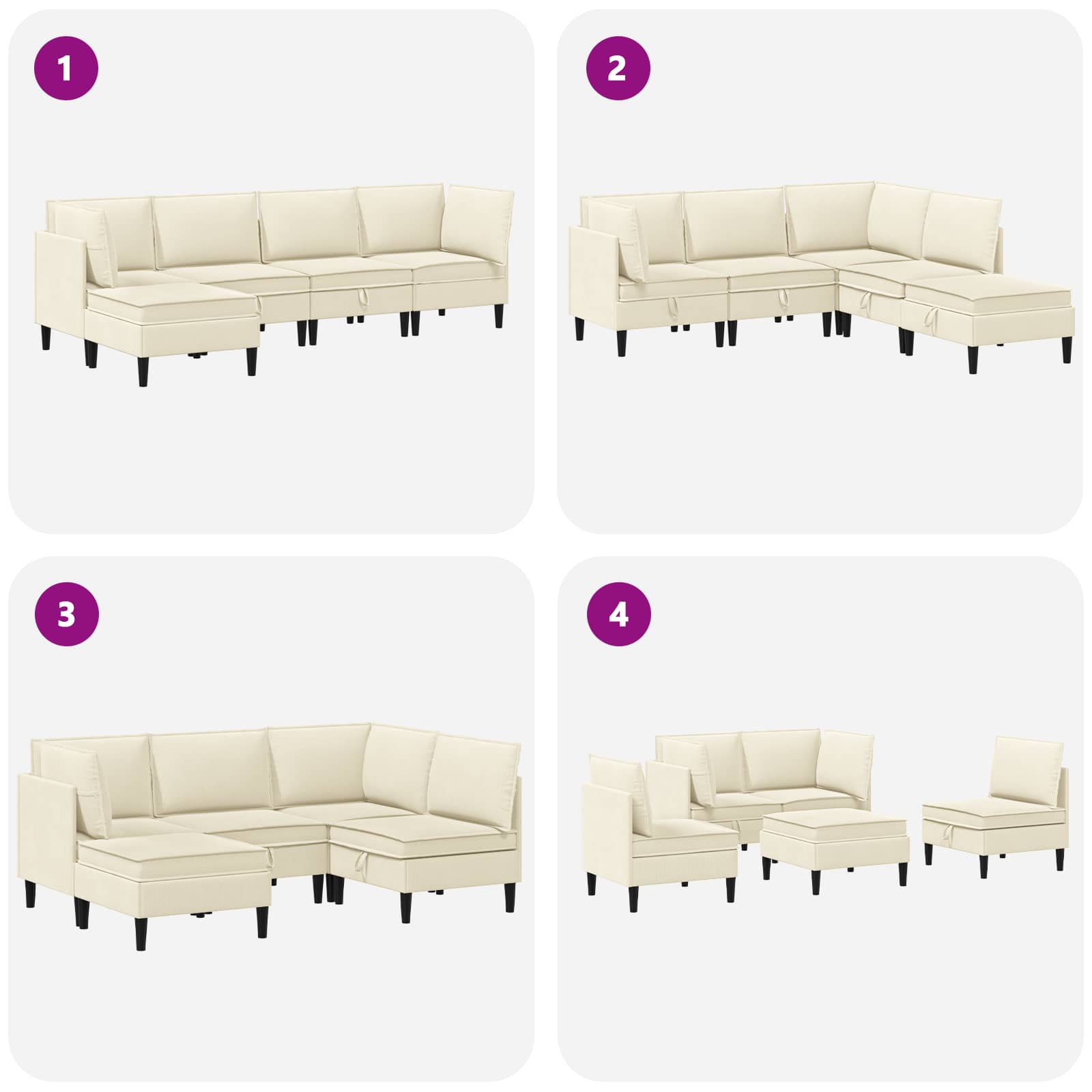 Set namještaja za dnevni boravak 5 pcs Krem Tkanina